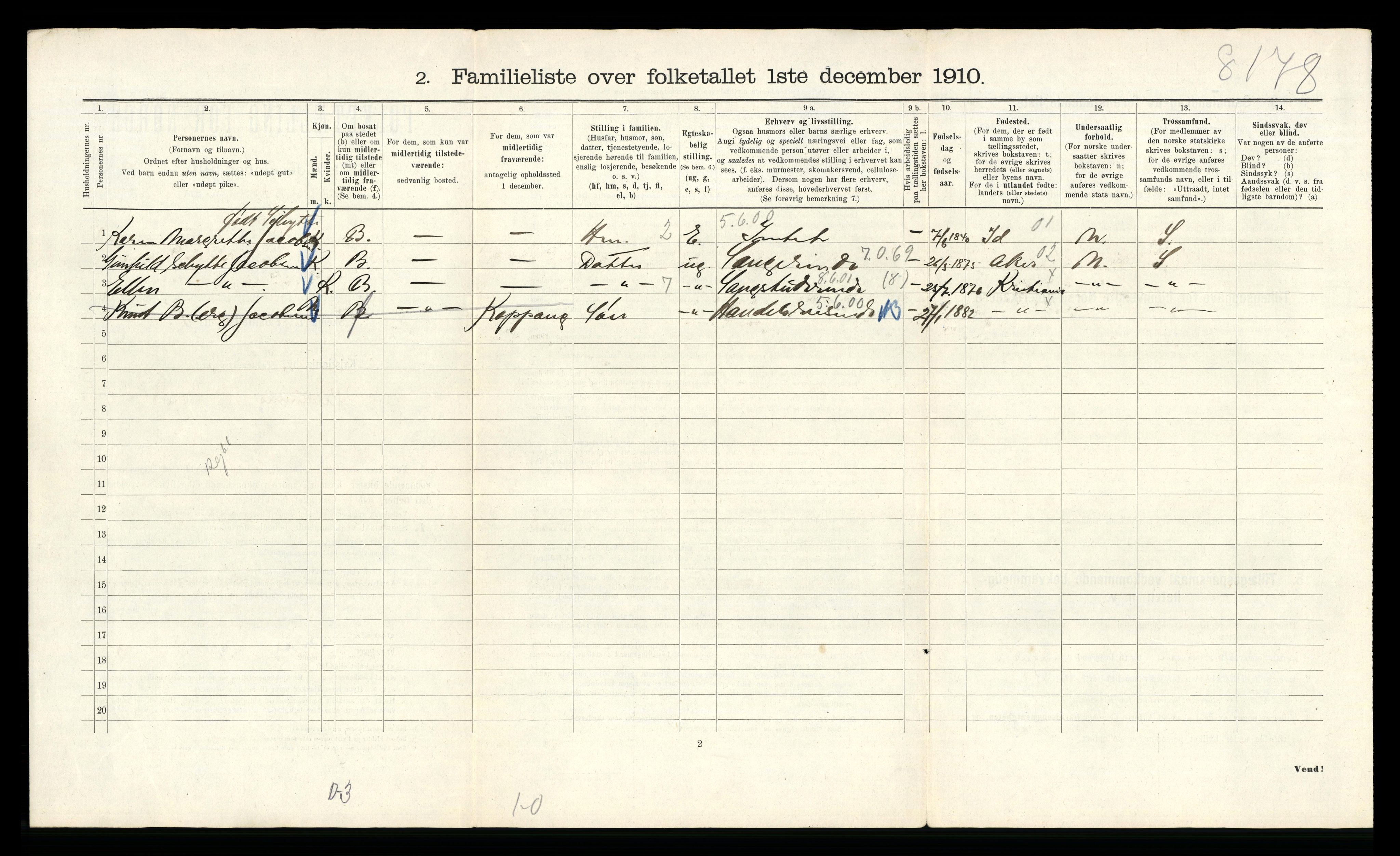 RA, 1910 census for Kristiania, 1910, p. 80424