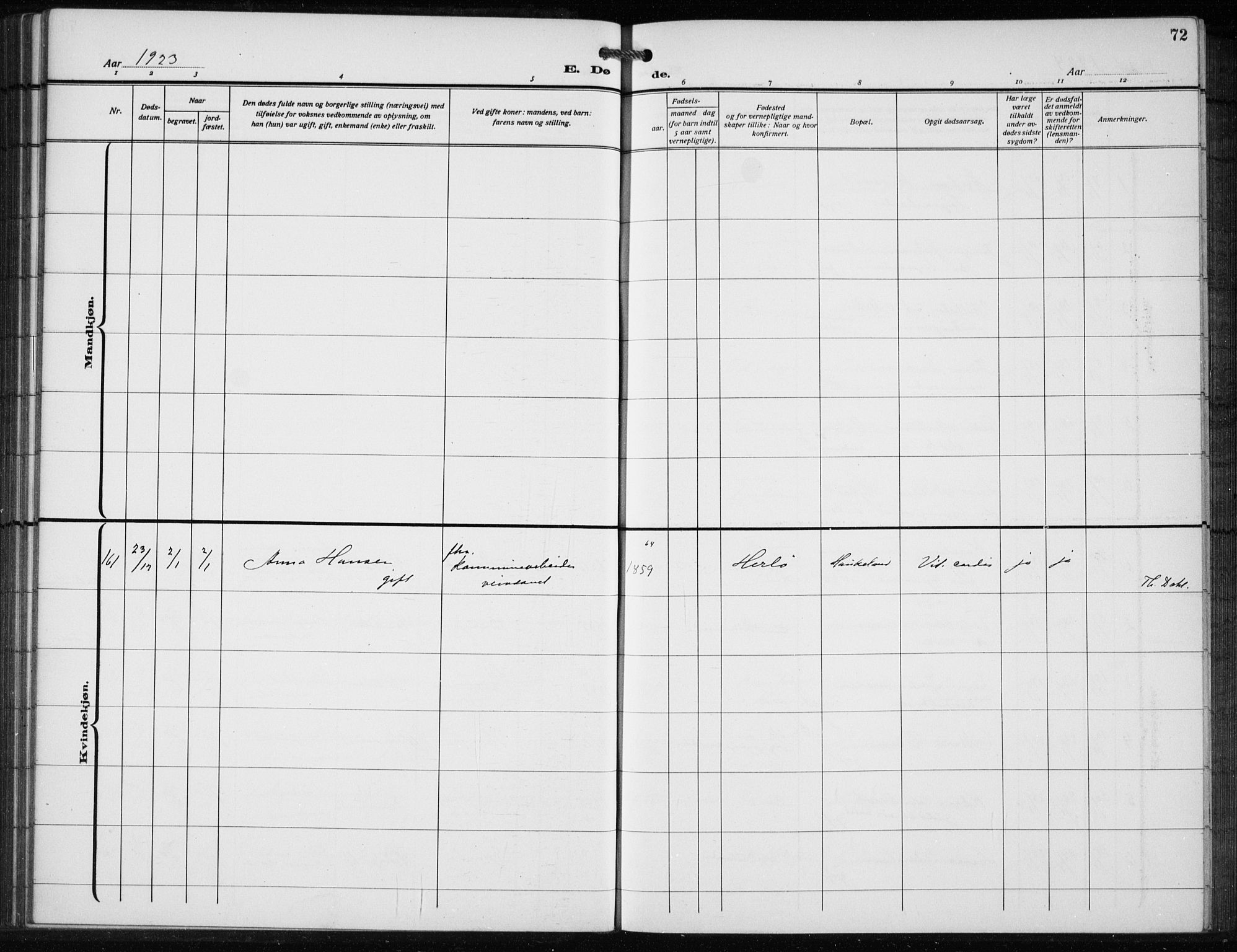 Bergen kommunale pleiehjem - stiftelsespresten, AV/SAB-A-100281: Parish register (official) no. A 7, 1921-1932, p. 72