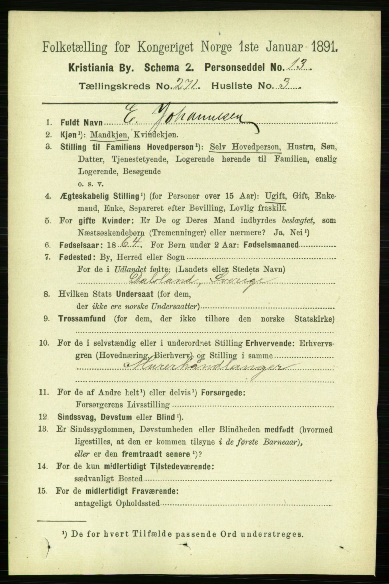 RA, 1891 census for 0301 Kristiania, 1891, p. 164677