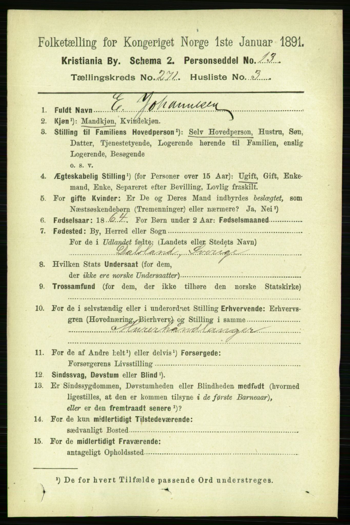 RA, 1891 census for 0301 Kristiania, 1891, p. 164677