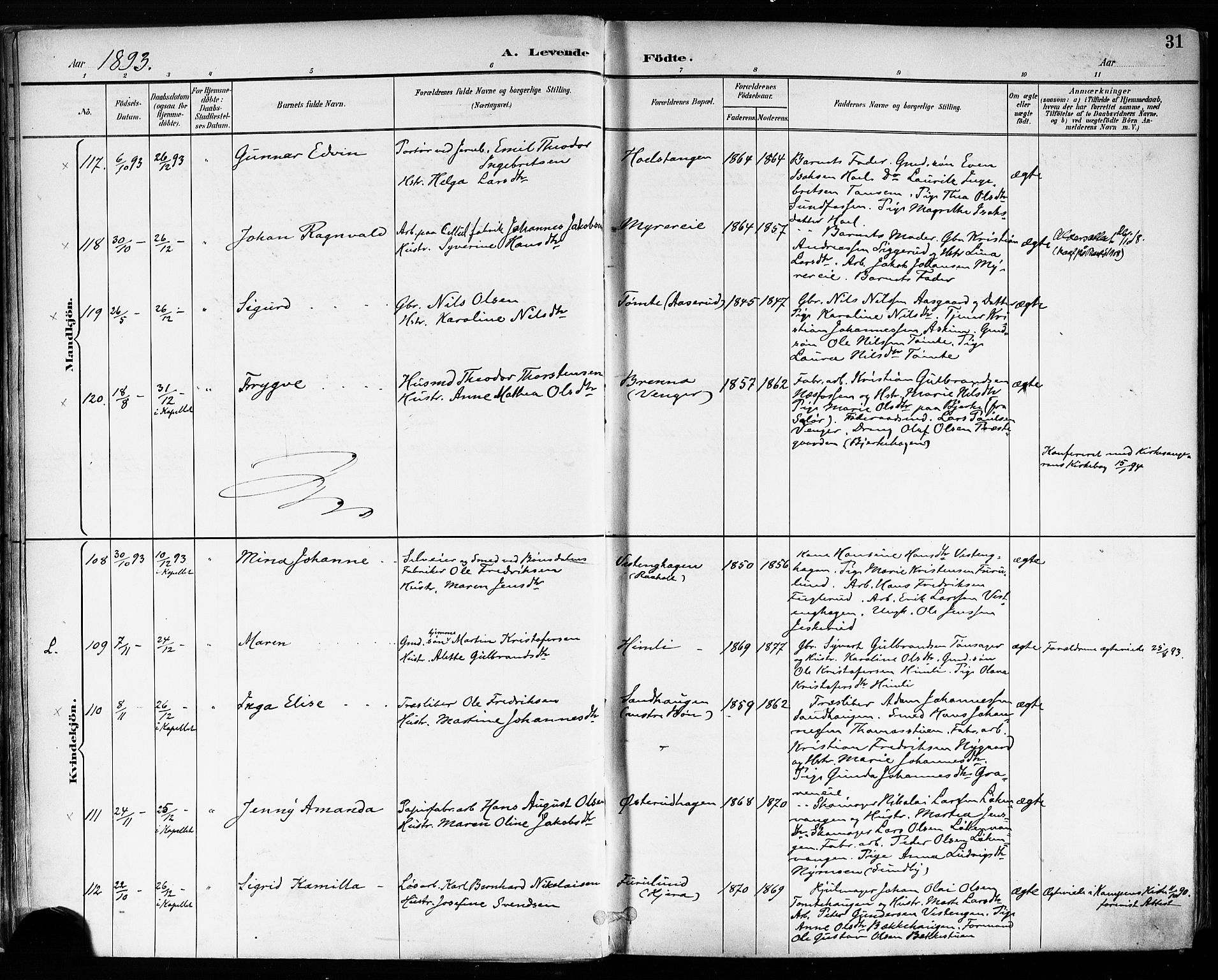 Eidsvoll prestekontor Kirkebøker, AV/SAO-A-10888/F/Fa/L0004: Parish register (official) no. I 4, 1891-1900, p. 31