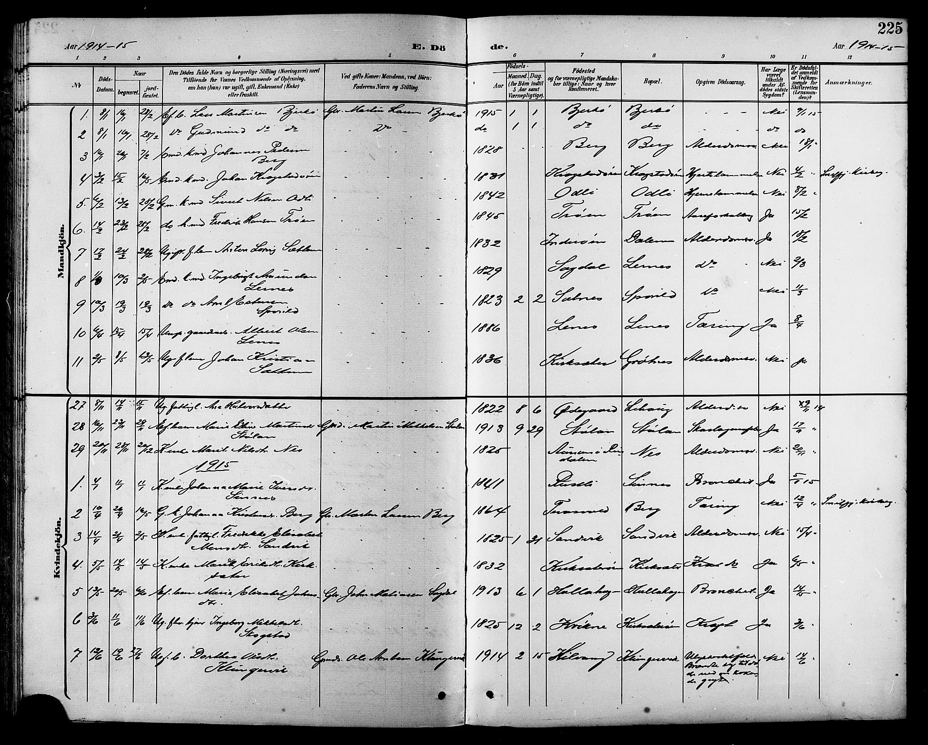 Ministerialprotokoller, klokkerbøker og fødselsregistre - Sør-Trøndelag, SAT/A-1456/630/L0505: Parish register (copy) no. 630C03, 1899-1914, p. 225
