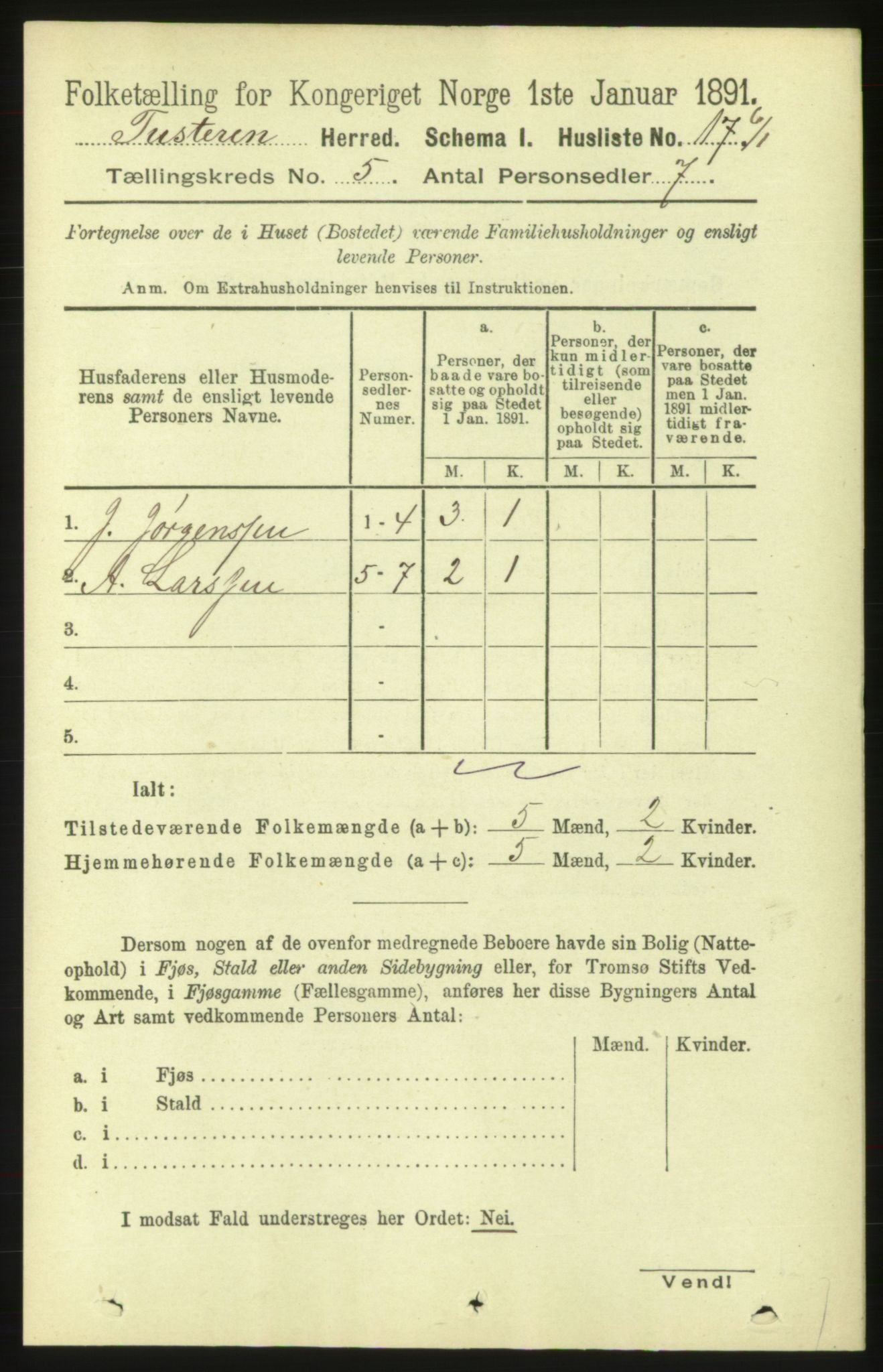 RA, 1891 census for 1572 Tustna, 1891, p. 1702