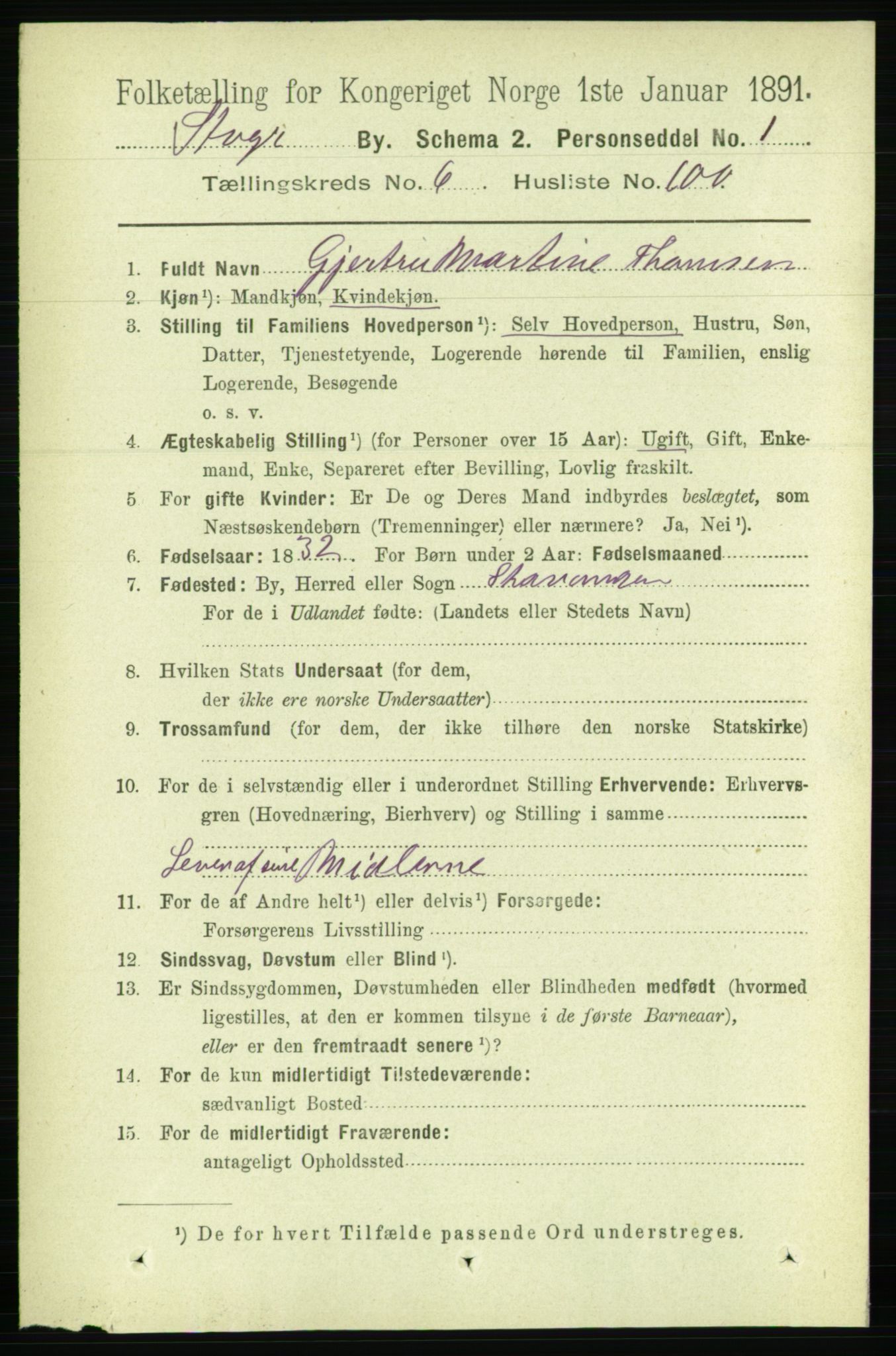 RA, 1891 census for 1103 Stavanger, 1891, p. 10890