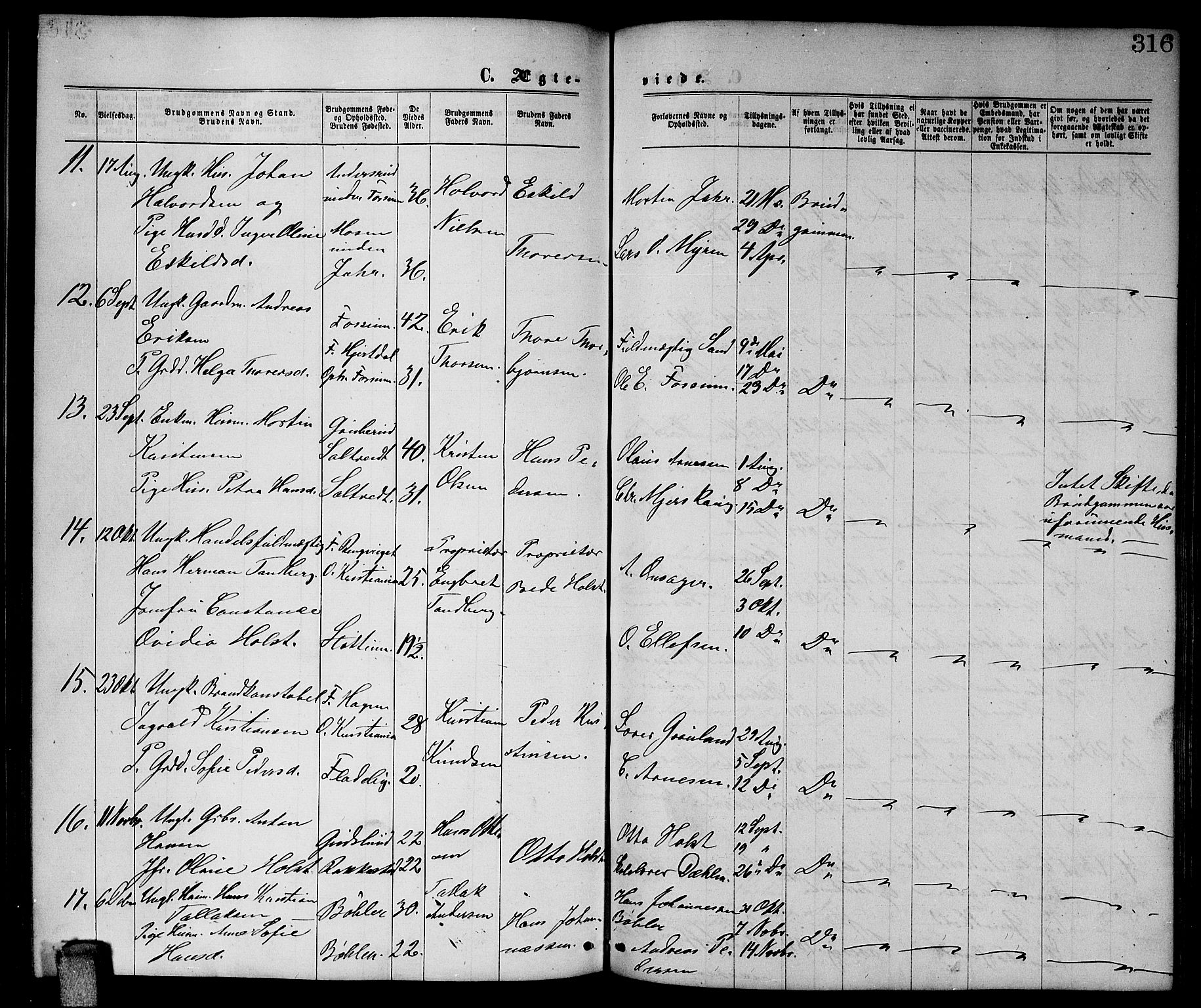 Enebakk prestekontor Kirkebøker, AV/SAO-A-10171c/G/Ga/L0005: Parish register (copy) no. I 5, 1867-1888, p. 316