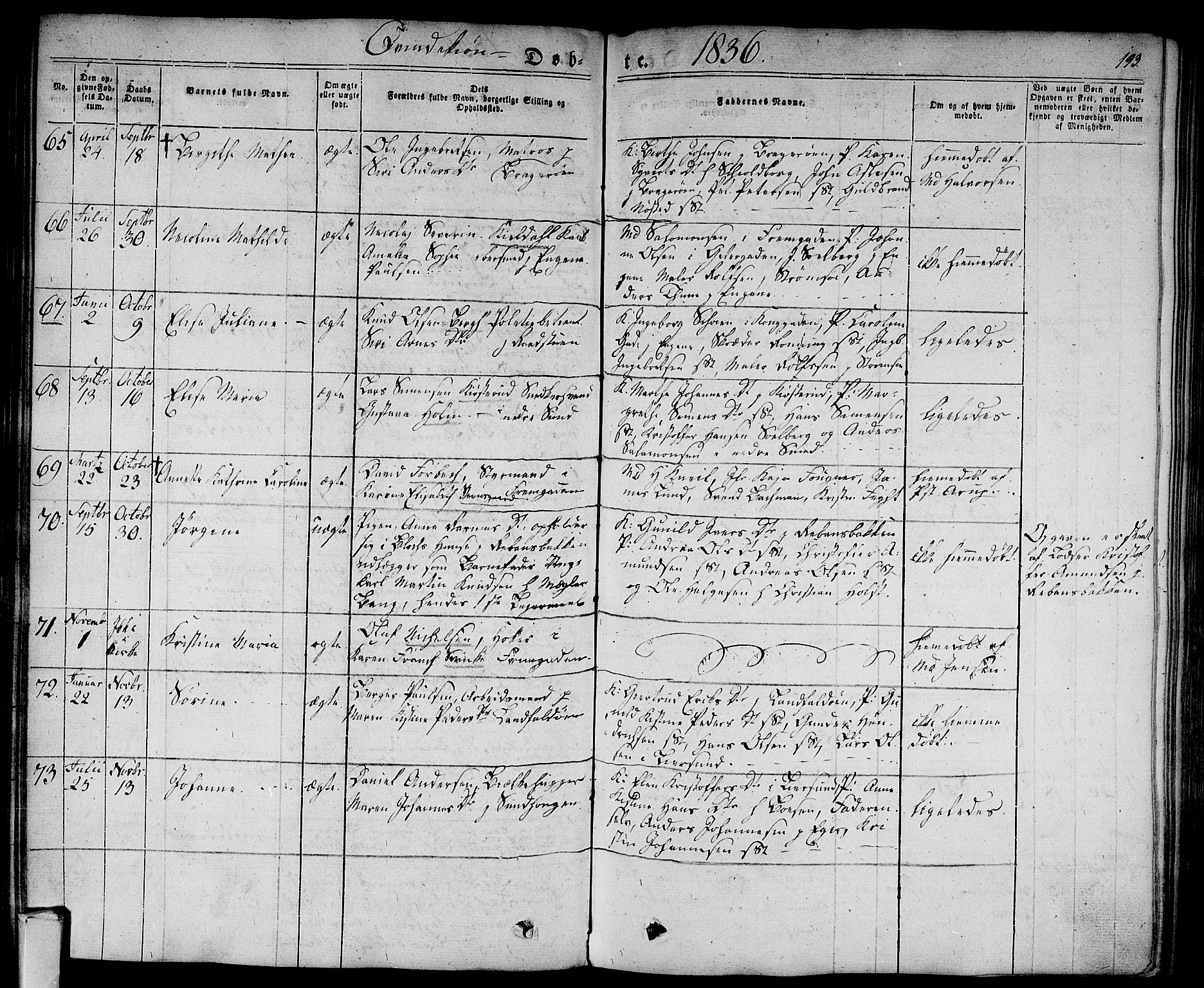 Bragernes kirkebøker, AV/SAKO-A-6/F/Fb/L0001: Parish register (official) no. II 1, 1830-1847, p. 193