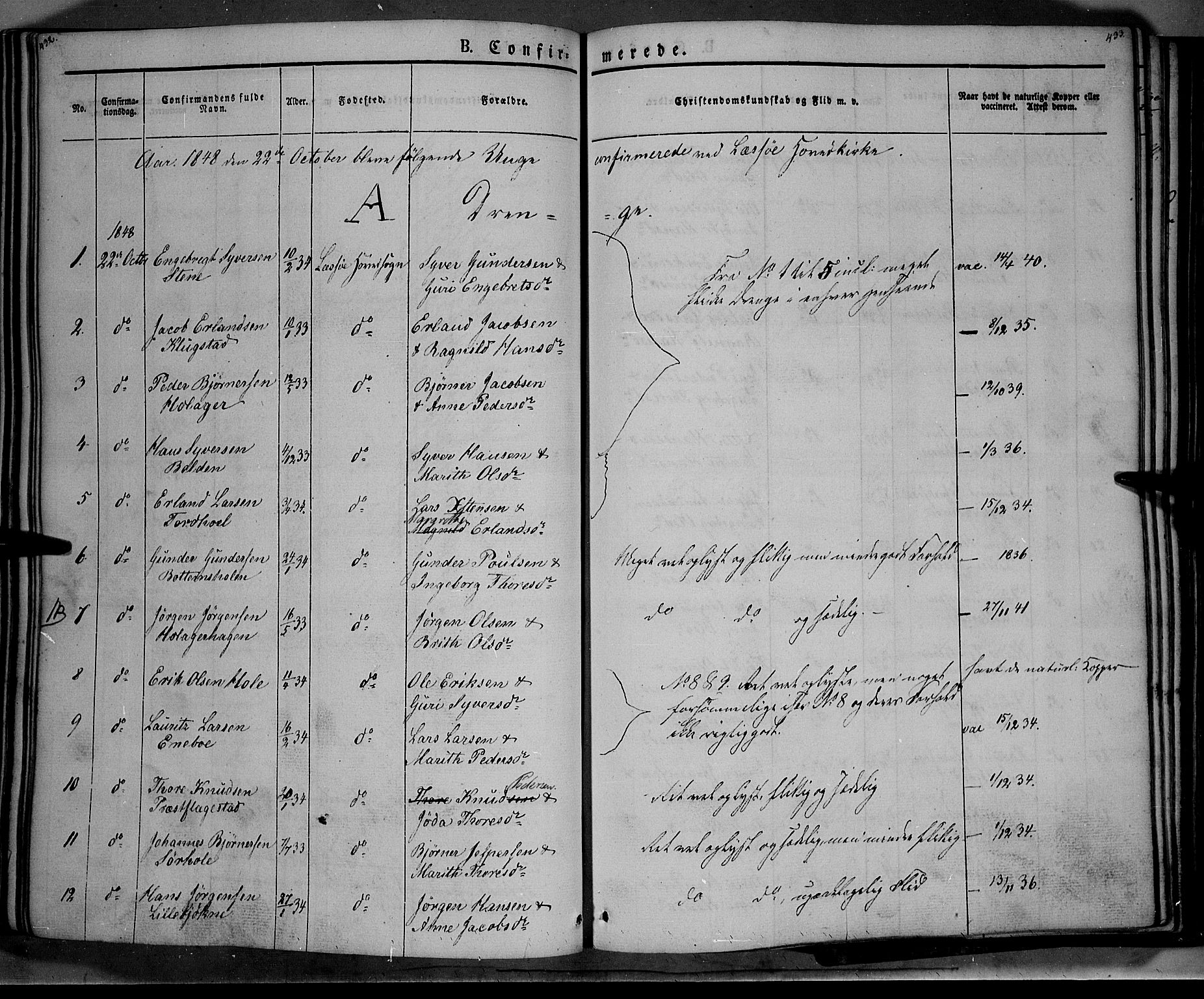 Lesja prestekontor, AV/SAH-PREST-068/H/Ha/Haa/L0006: Parish register (official) no. 6A, 1843-1854, p. 432-433