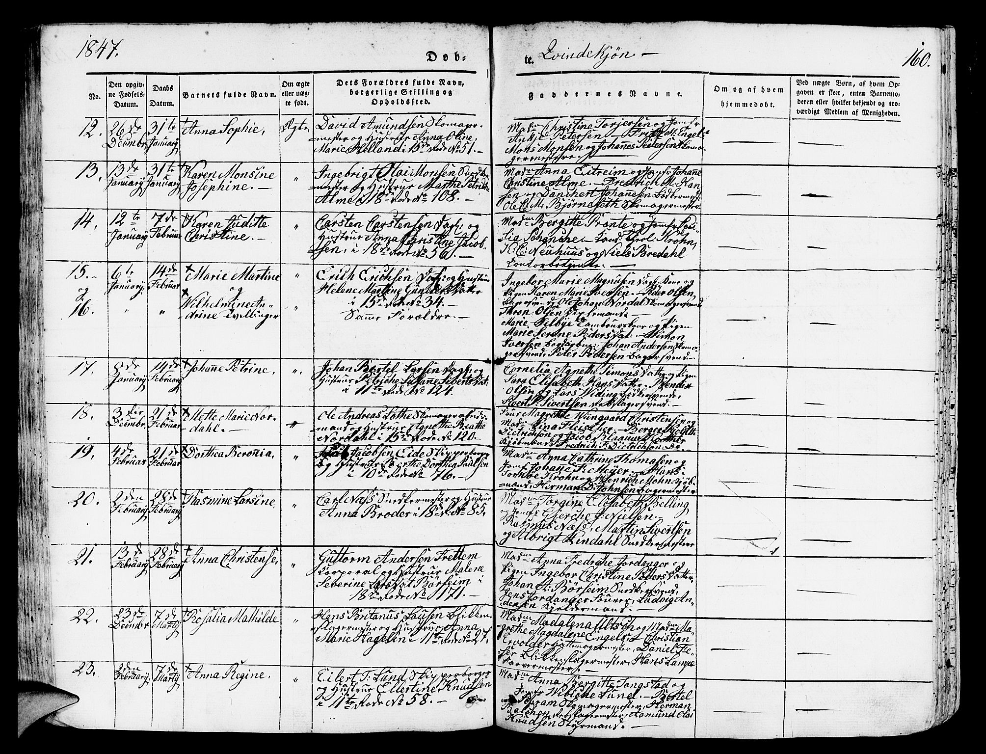 Domkirken sokneprestembete, AV/SAB-A-74801/H/Hab/L0009: Parish register (copy) no. B 2, 1842-1849, p. 160