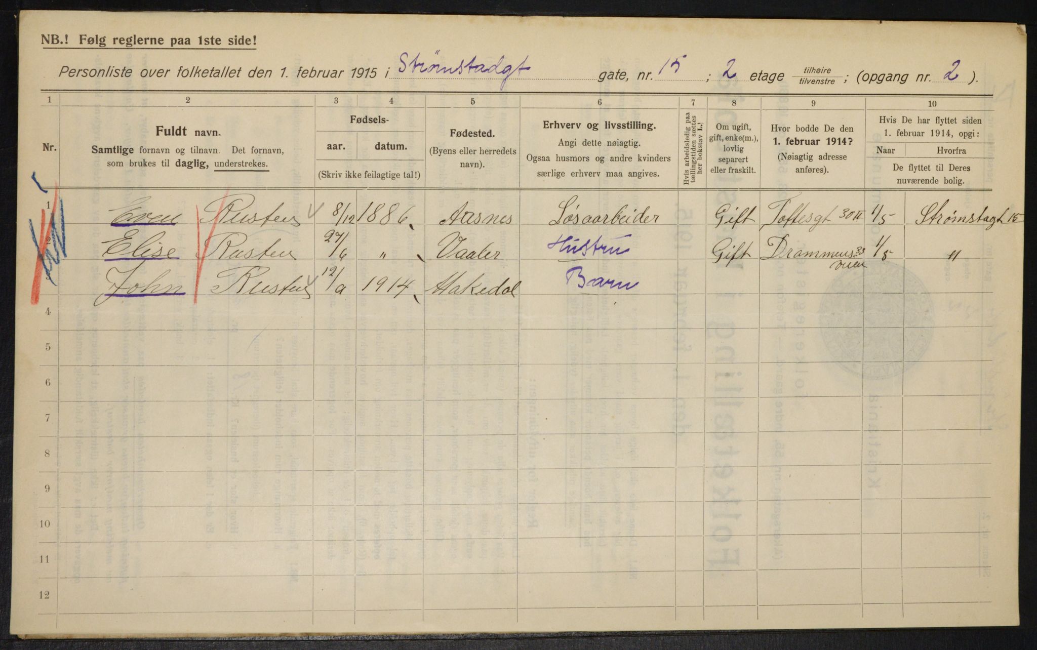 OBA, Municipal Census 1915 for Kristiania, 1915, p. 104105