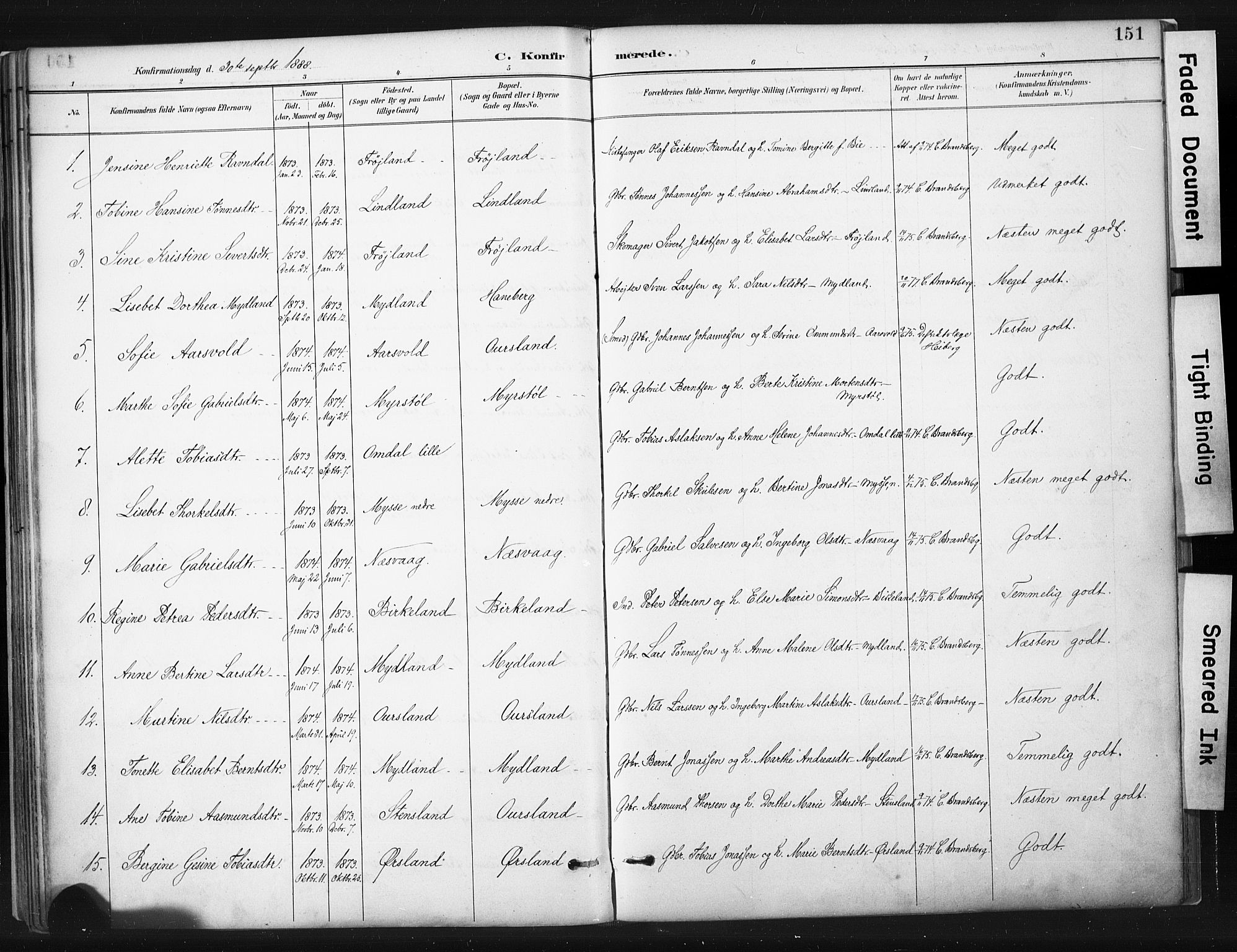 Sokndal sokneprestkontor, AV/SAST-A-101808: Parish register (official) no. A 11.1, 1887-1905, p. 151