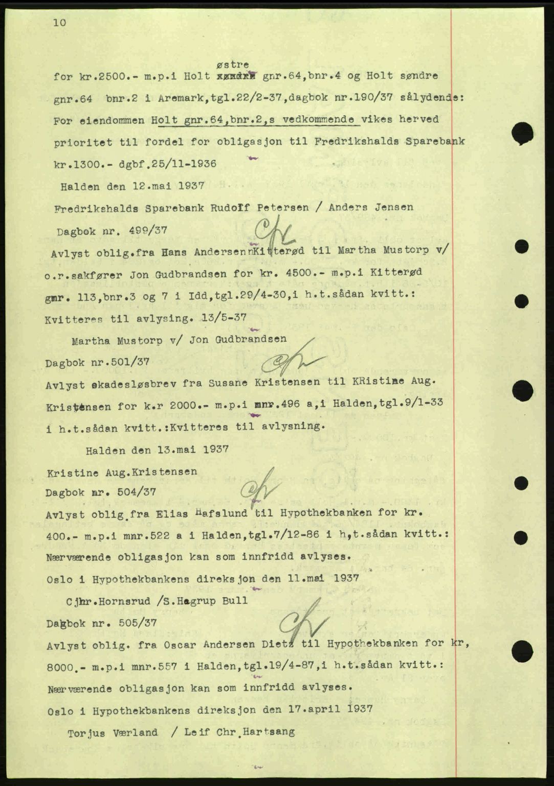 Idd og Marker sorenskriveri, AV/SAO-A-10283/G/Gb/Gbc/L0001: Mortgage book no. B1-3, 1936-1939, Diary no: : 499/1937