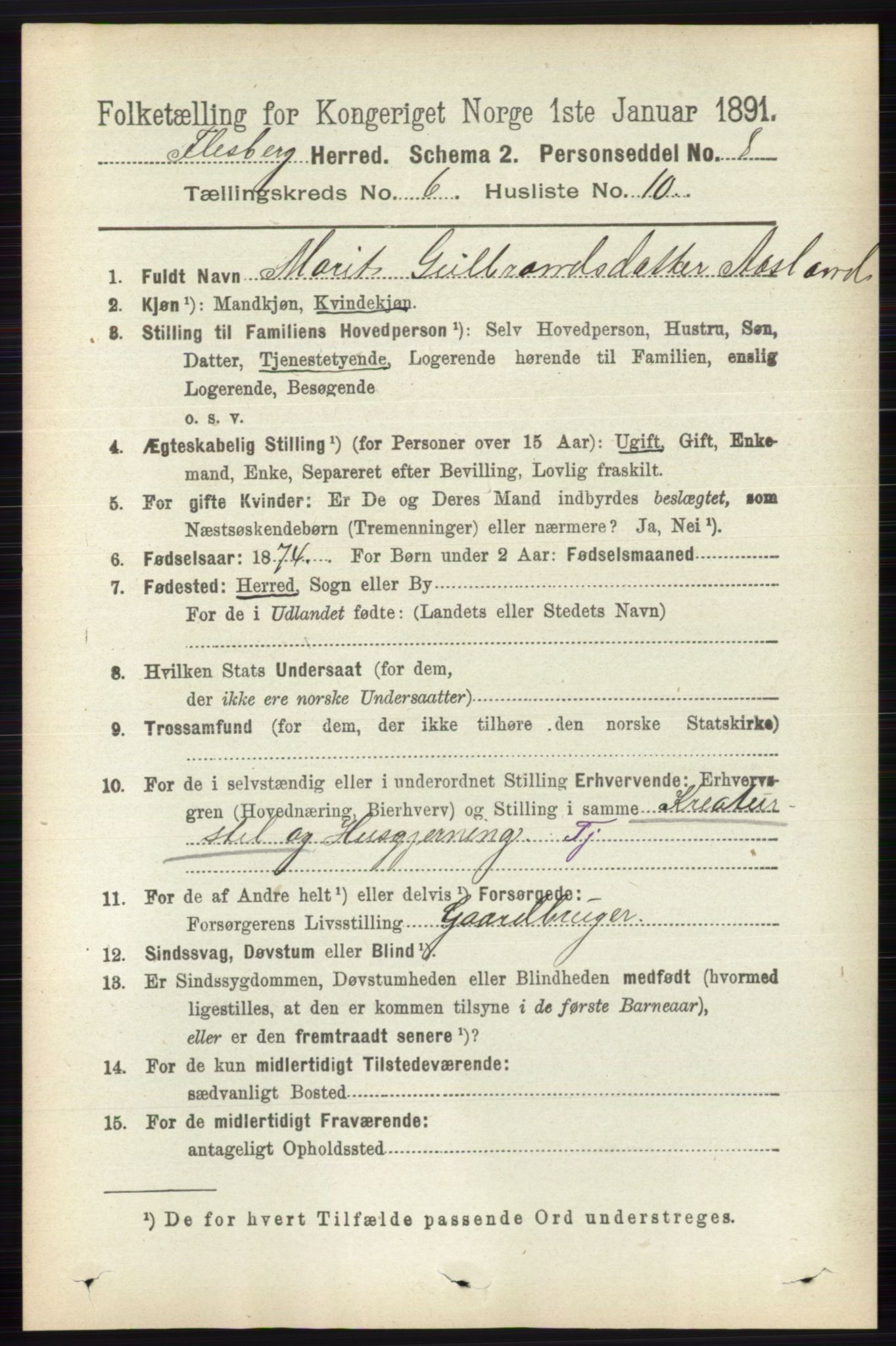 RA, 1891 census for 0631 Flesberg, 1891, p. 1018