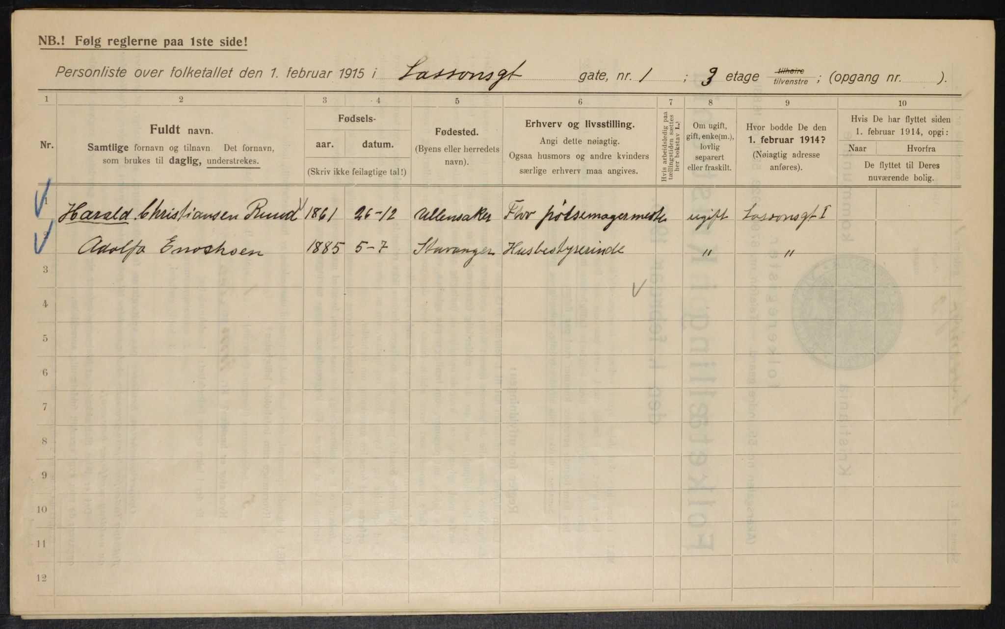 OBA, Municipal Census 1915 for Kristiania, 1915, p. 56702