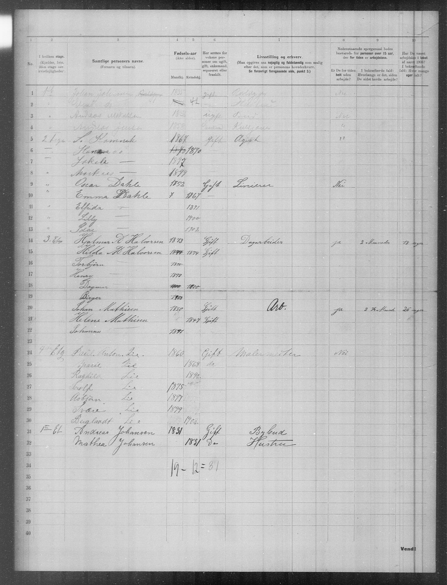 OBA, Municipal Census 1903 for Kristiania, 1903, p. 3717