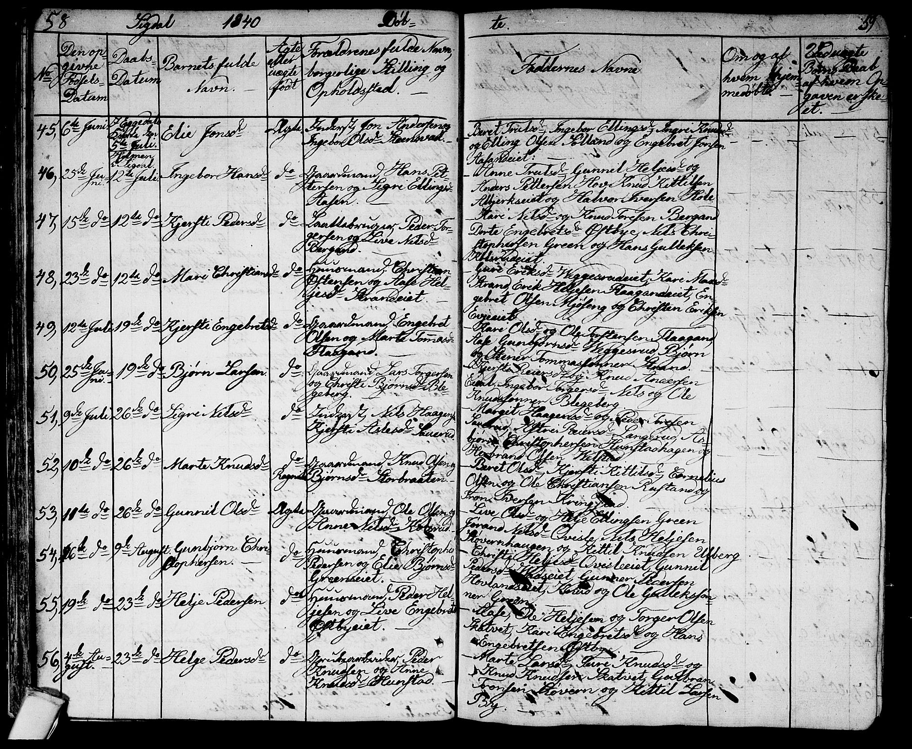 Sigdal kirkebøker, AV/SAKO-A-245/G/Ga/L0002: Parish register (copy) no. I 2, 1835-1856, p. 58-59