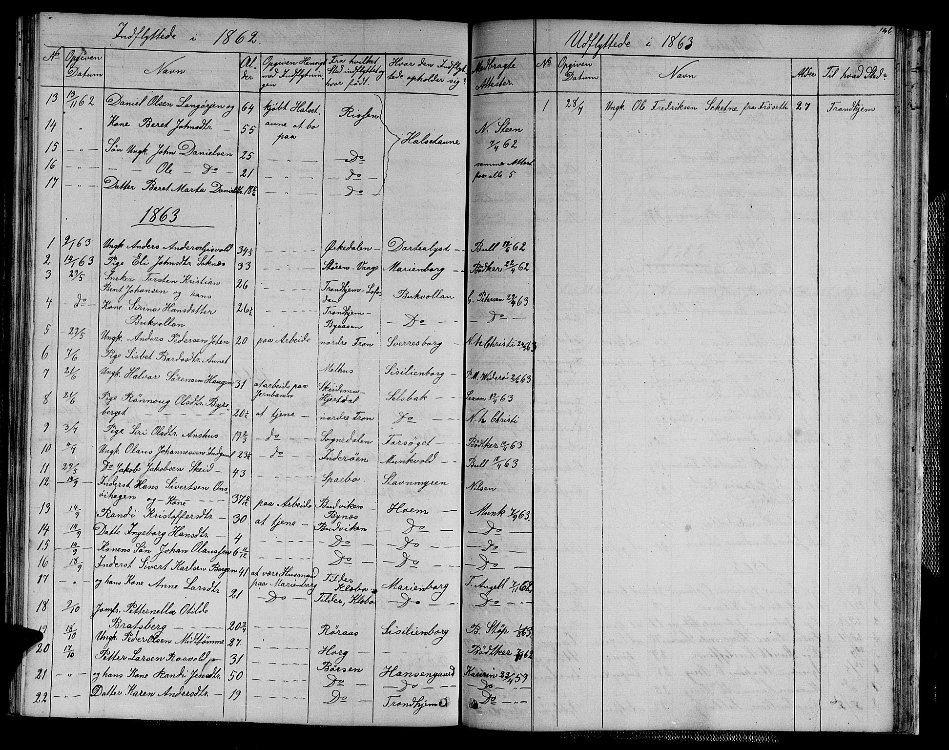 Ministerialprotokoller, klokkerbøker og fødselsregistre - Sør-Trøndelag, SAT/A-1456/611/L0353: Parish register (copy) no. 611C01, 1854-1881, p. 146