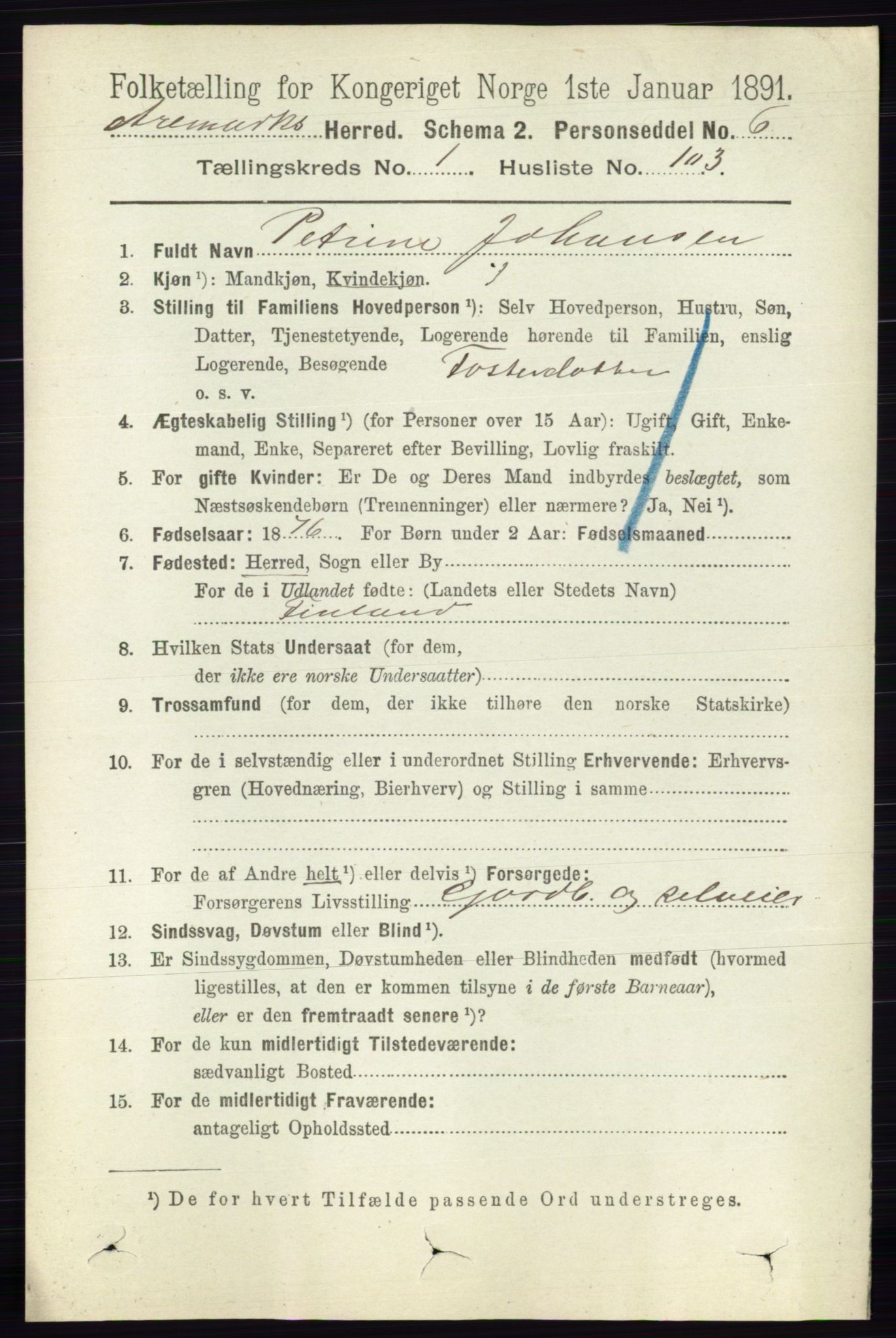 RA, 1891 census for 0118 Aremark, 1891, p. 712