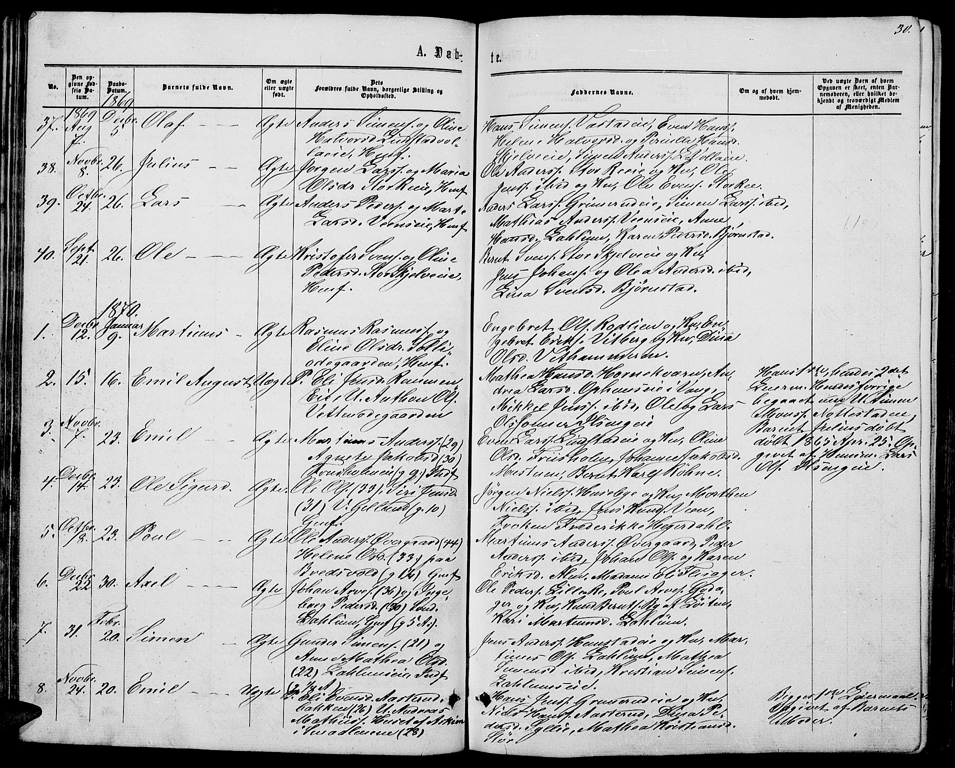 Stange prestekontor, AV/SAH-PREST-002/L/L0006: Parish register (copy) no. 6, 1864-1882, p. 30