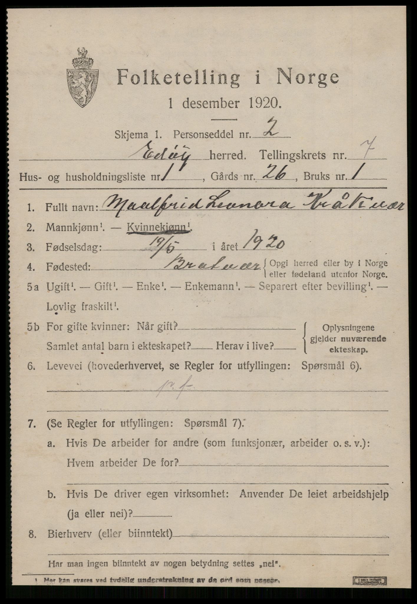 SAT, 1920 census for Edøy, 1920, p. 2200