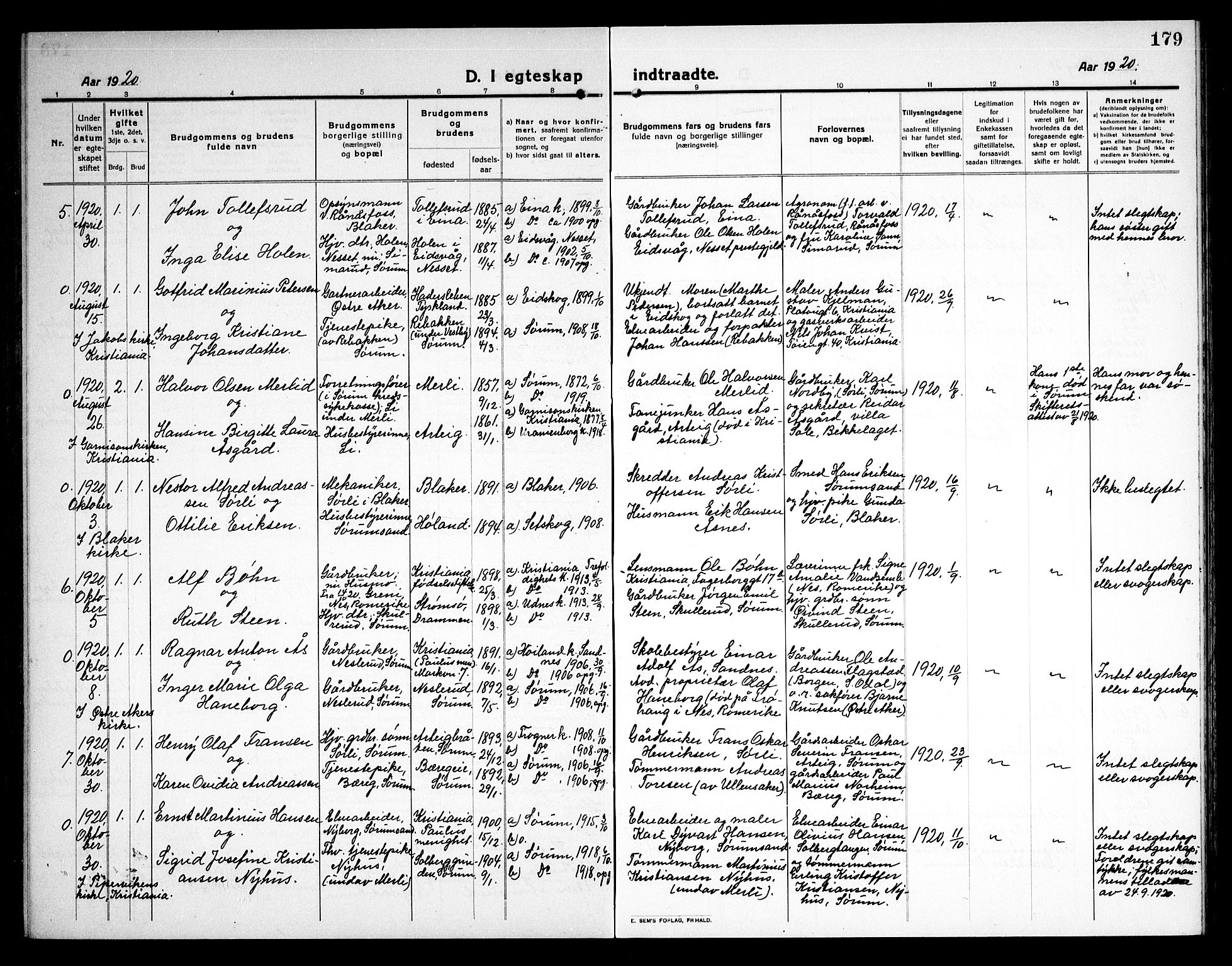 Sørum prestekontor Kirkebøker, AV/SAO-A-10303/G/Ga/L0008: Parish register (copy) no. I 8, 1917-1934, p. 179