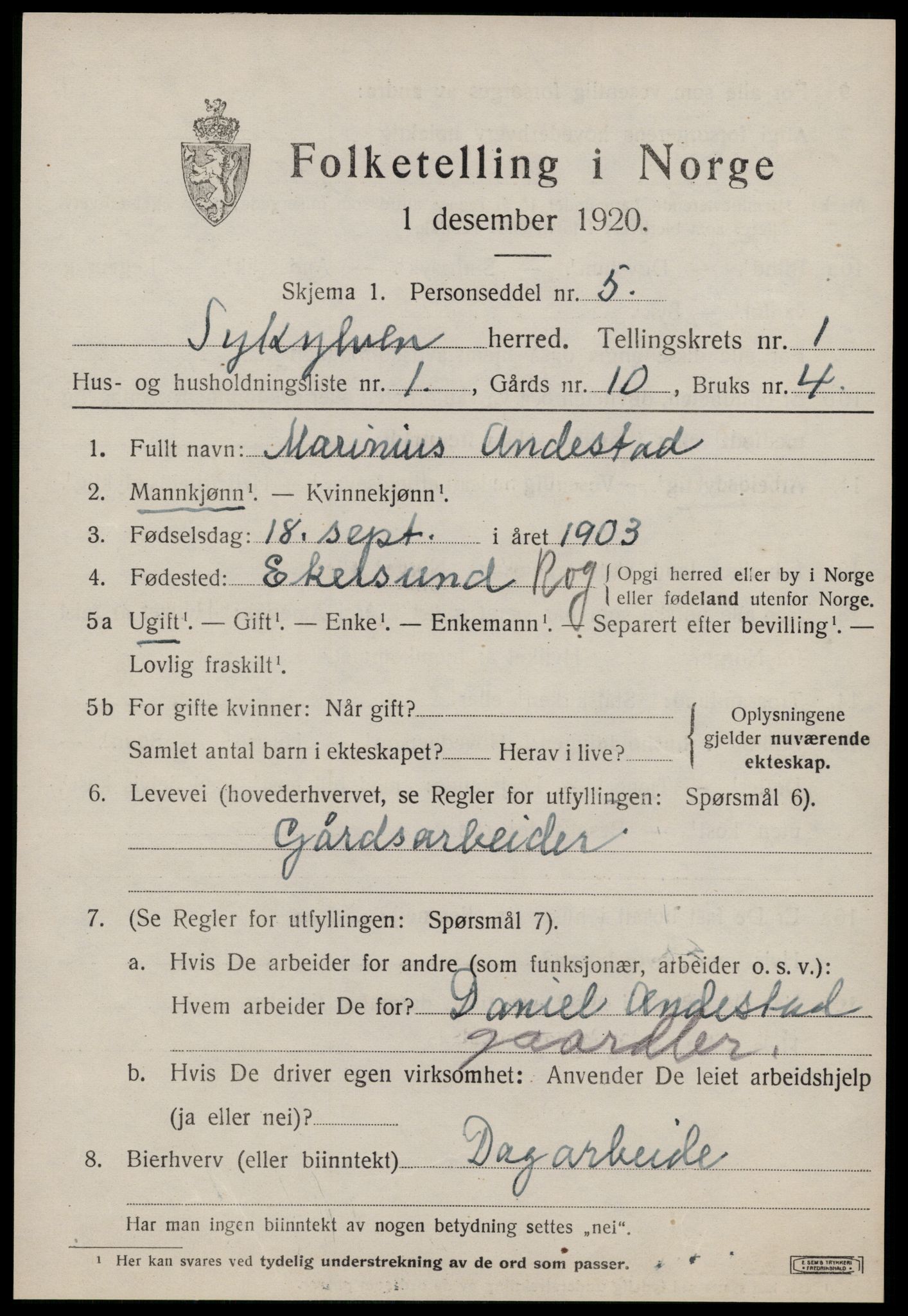 SAT, 1920 census for Sykkylven, 1920, p. 923