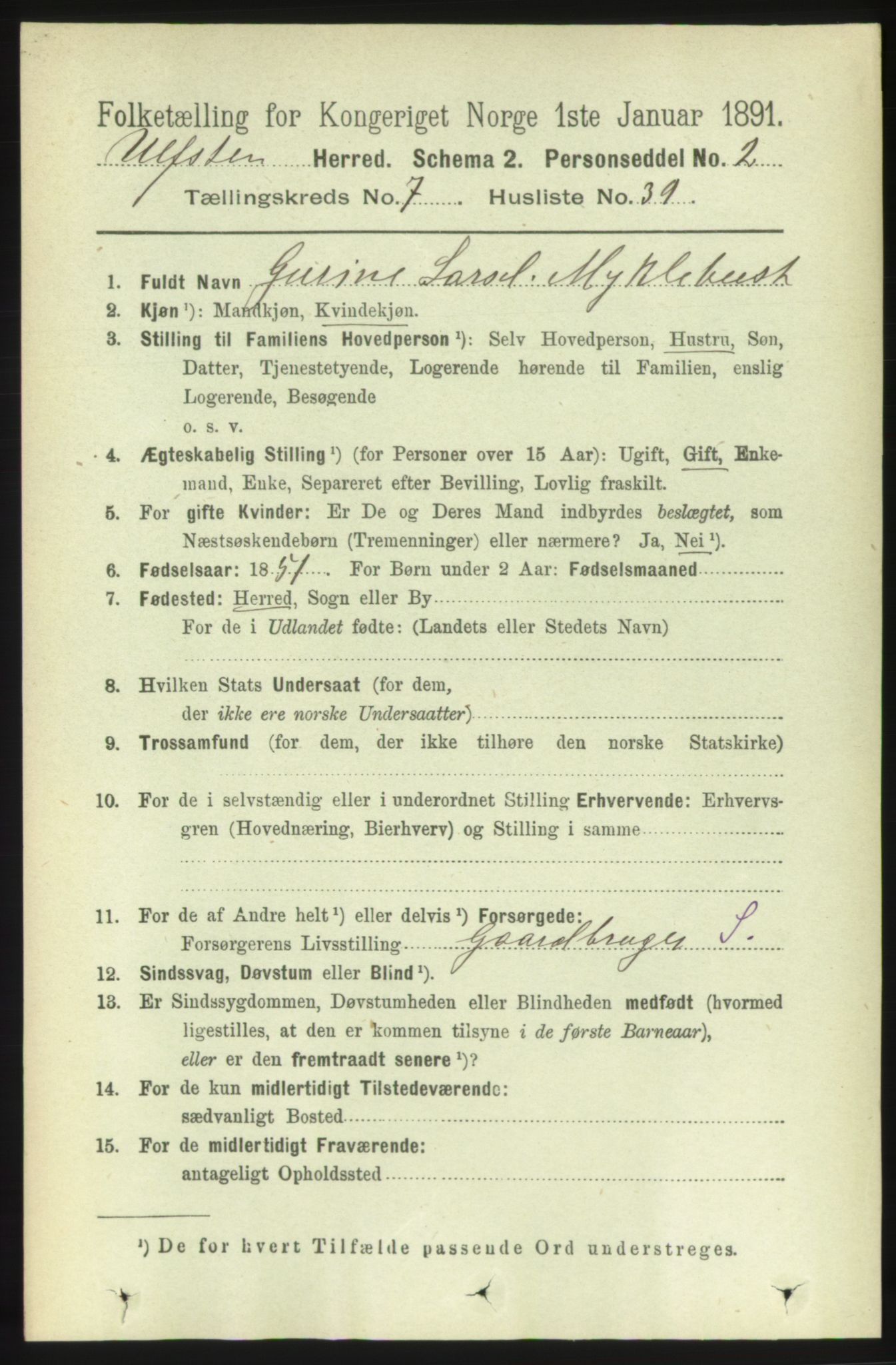 RA, 1891 census for 1516 Ulstein, 1891, p. 2388