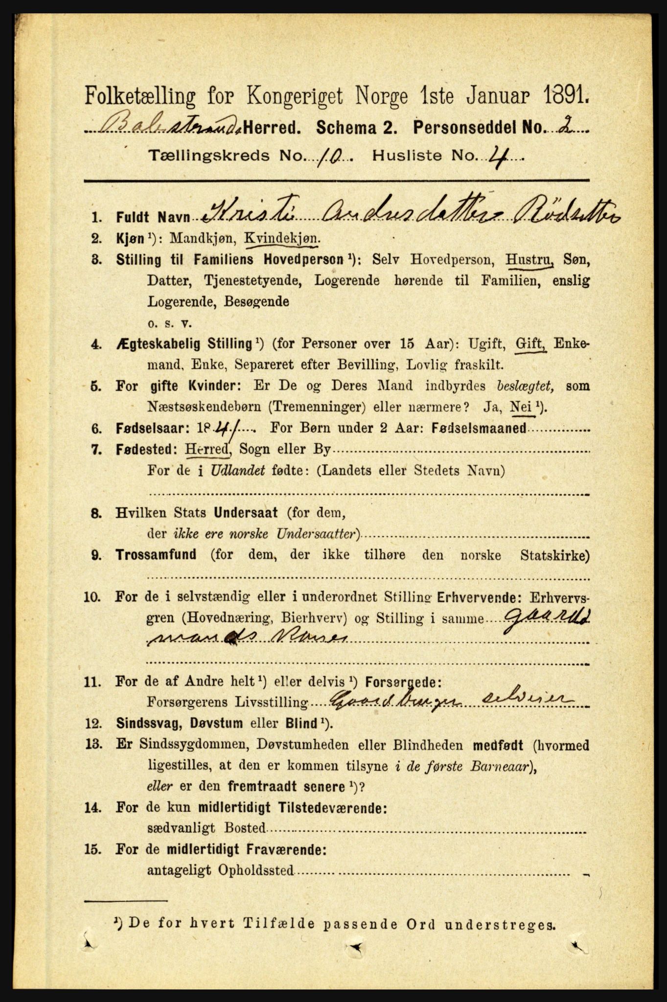 RA, 1891 census for 1418 Balestrand, 1891, p. 2267