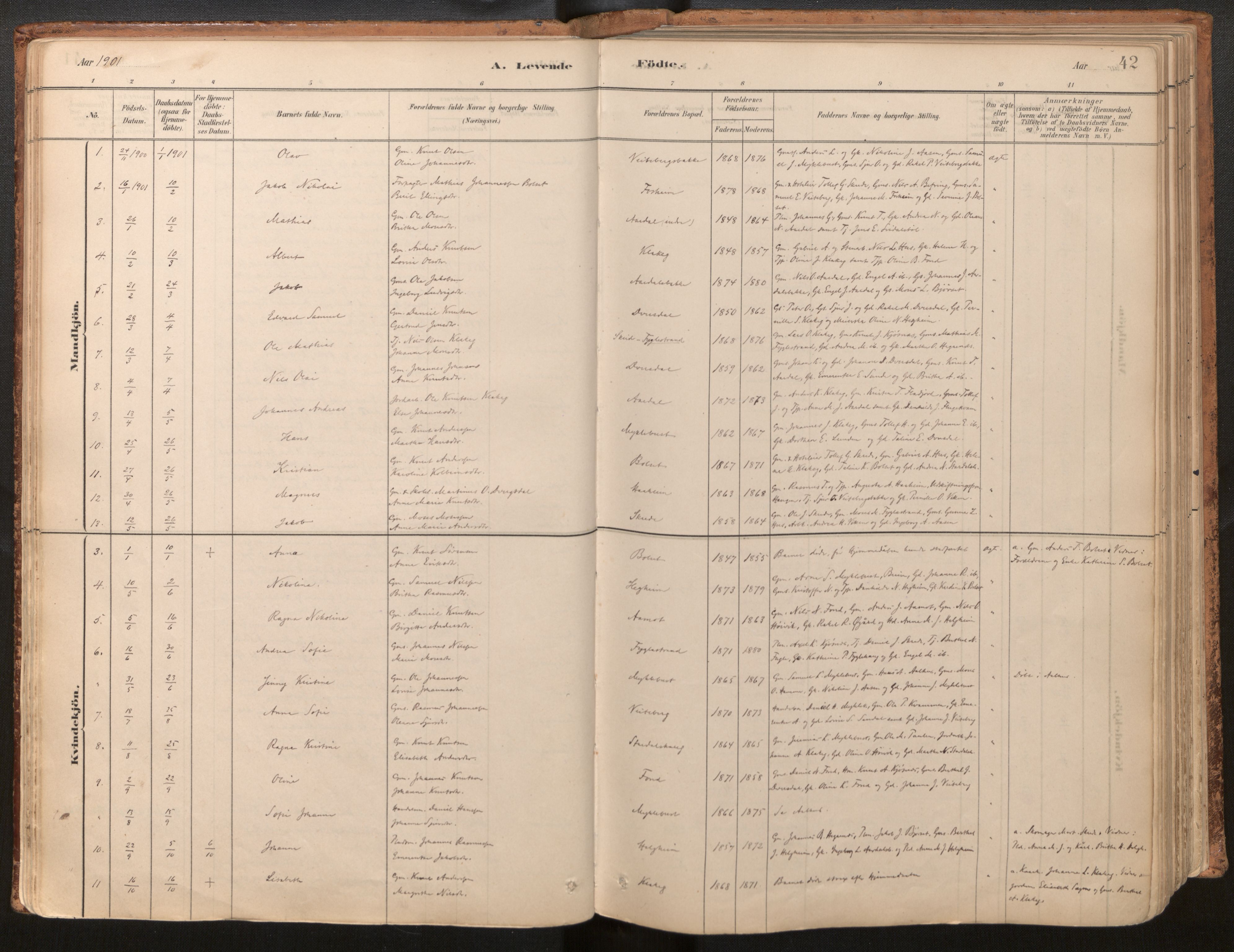 Jølster sokneprestembete, AV/SAB-A-80701/H/Haa/Haac/L0001: Parish register (official) no. C 1, 1882-1928, p. 42