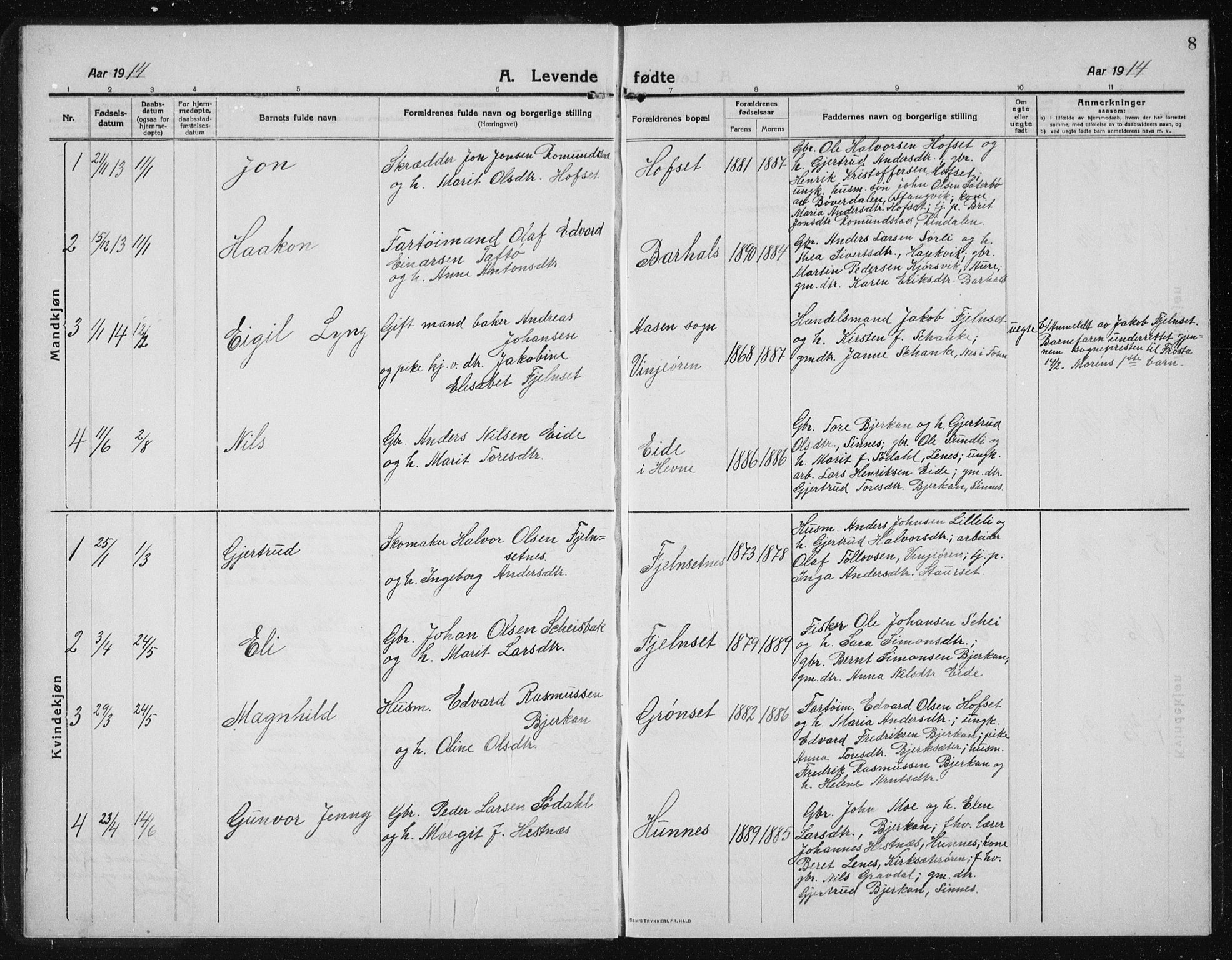 Ministerialprotokoller, klokkerbøker og fødselsregistre - Sør-Trøndelag, AV/SAT-A-1456/631/L0515: Parish register (copy) no. 631C03, 1913-1939, p. 8