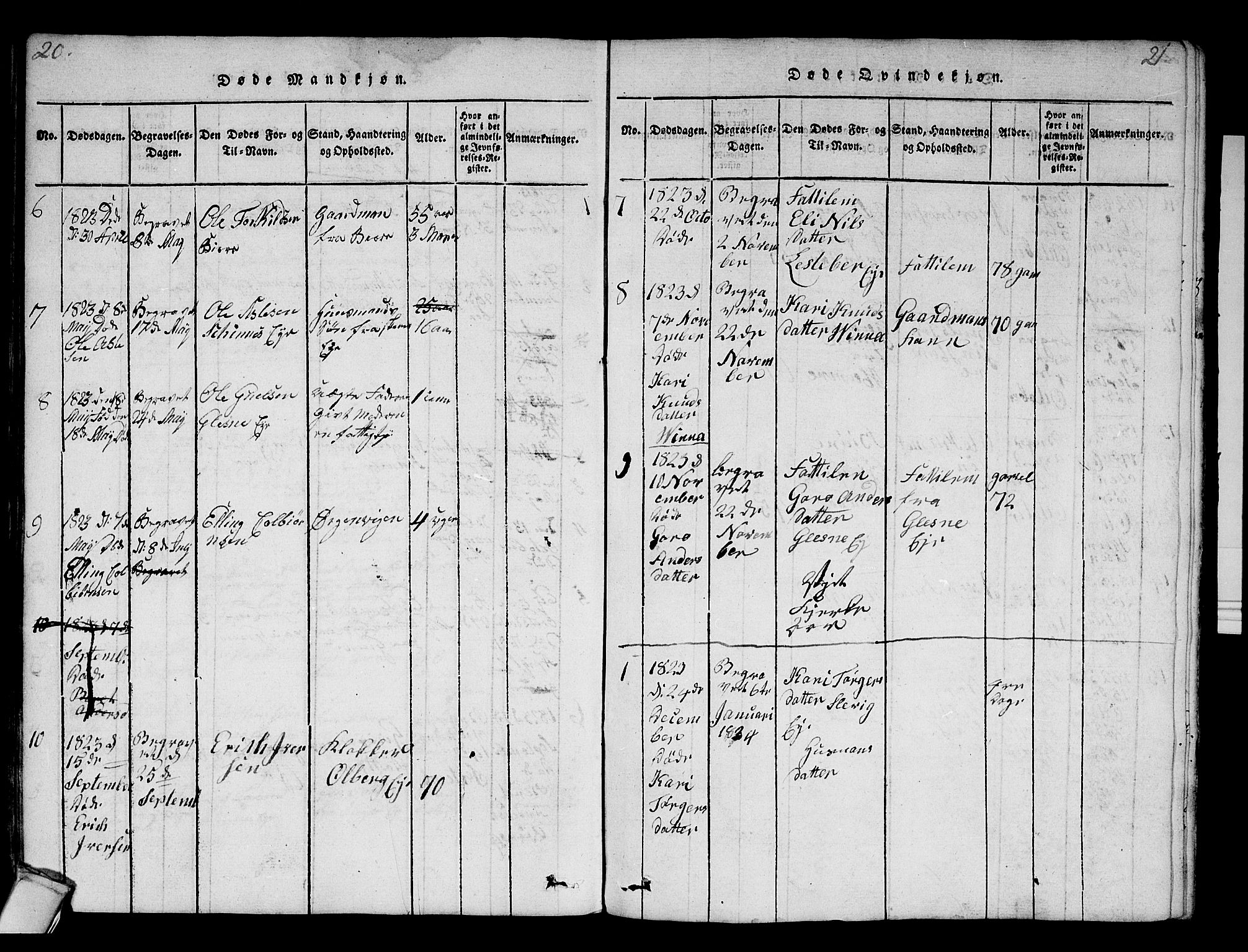 Krødsherad kirkebøker, AV/SAKO-A-19/F/Fa/L0001: Parish register (official) no. 1, 1815-1829, p. 20-21