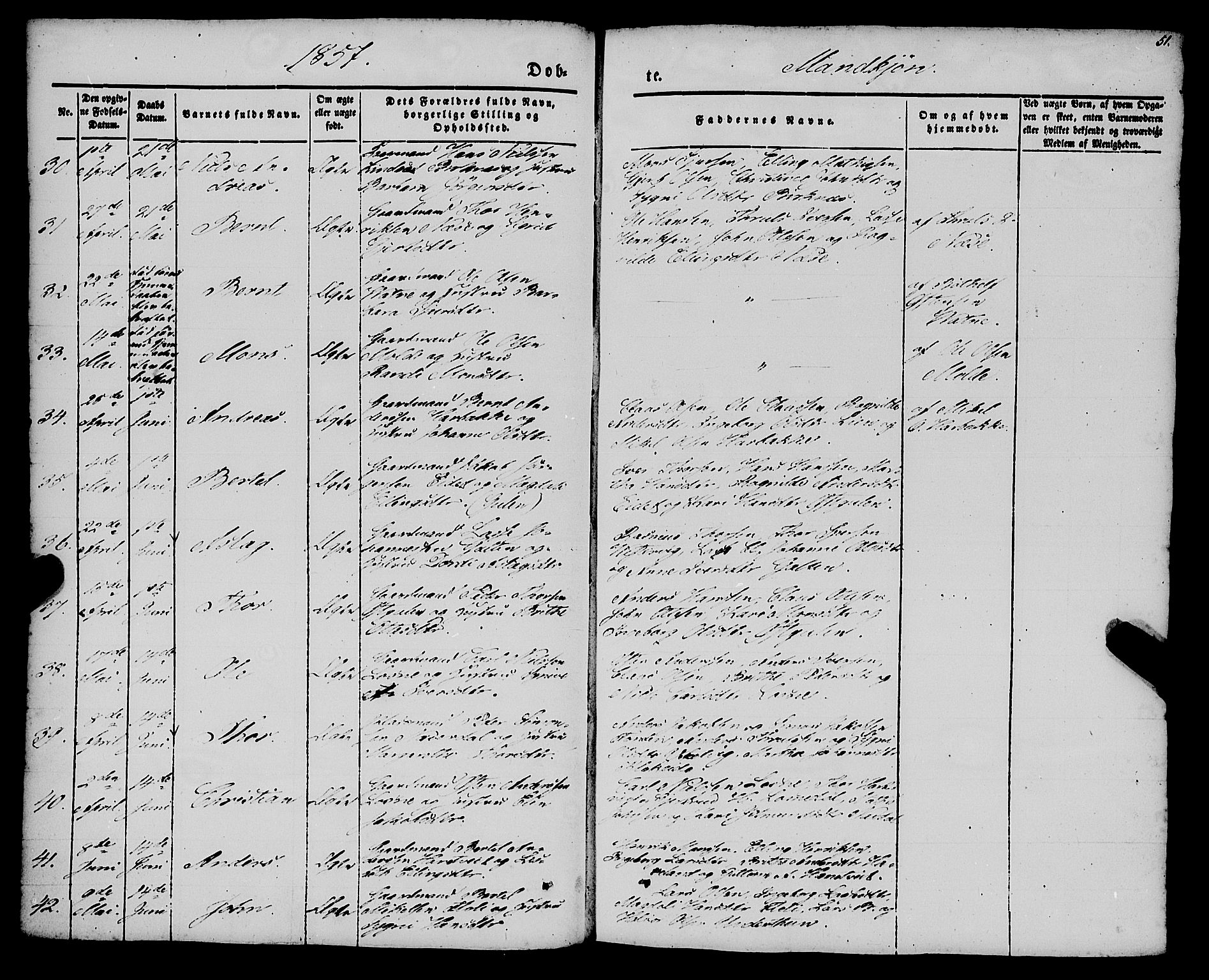 Gulen sokneprestembete, AV/SAB-A-80201/H/Haa/Haaa/L0021: Parish register (official) no. A 21, 1848-1858, p. 51