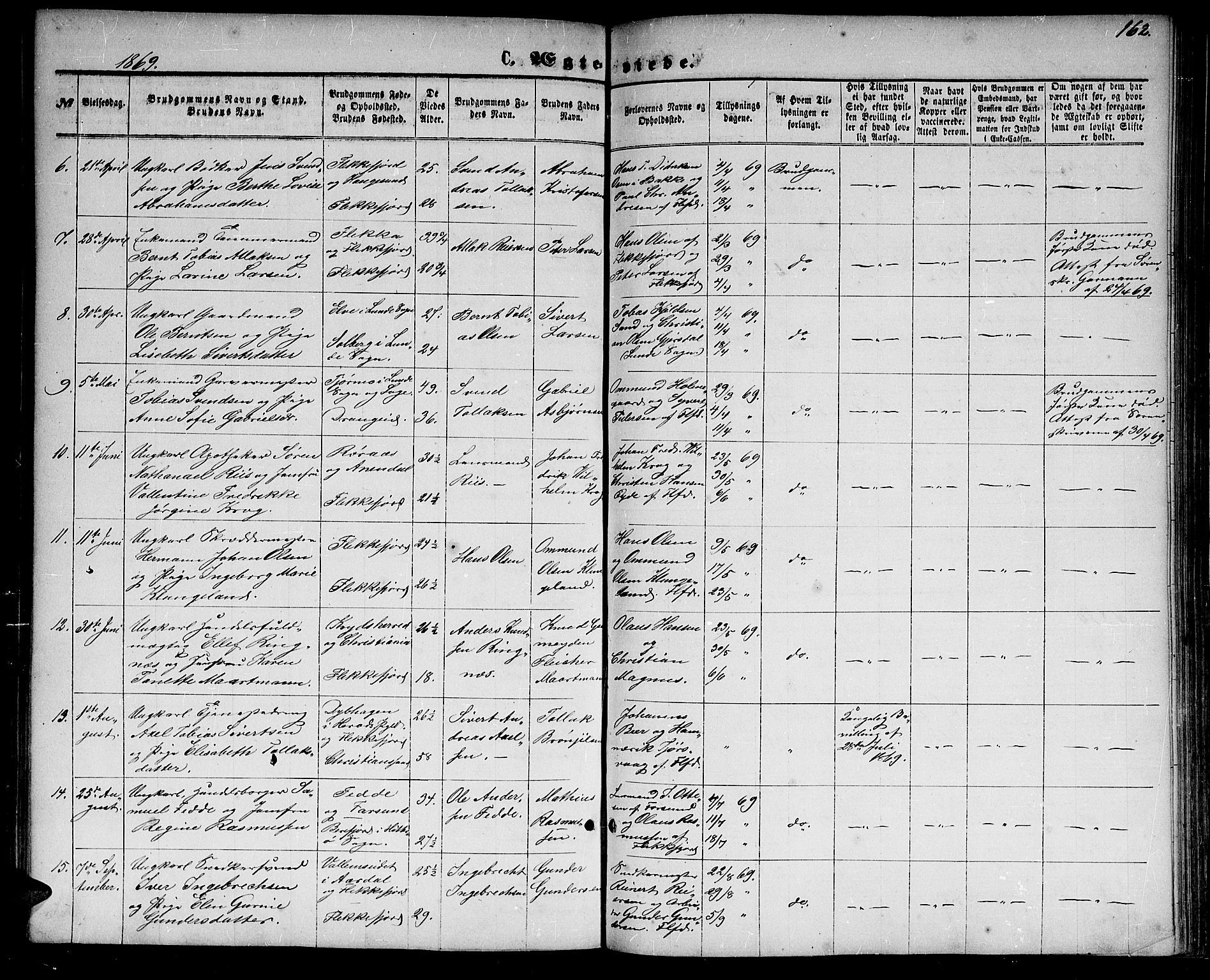 Flekkefjord sokneprestkontor, AV/SAK-1111-0012/F/Fb/Fbc/L0006: Parish register (copy) no. B 6, 1866-1879, p. 162