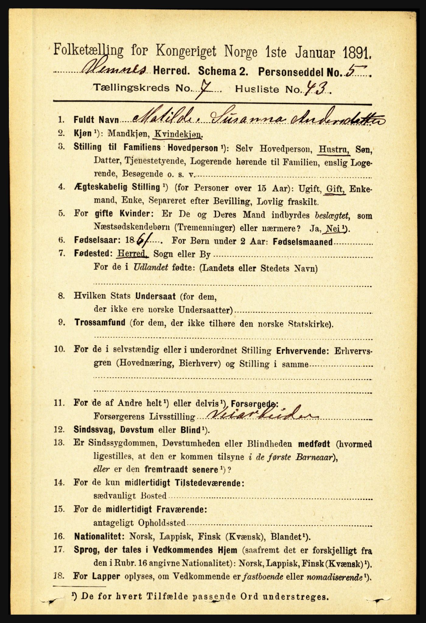 RA, 1891 census for 1832 Hemnes, 1891, p. 3524