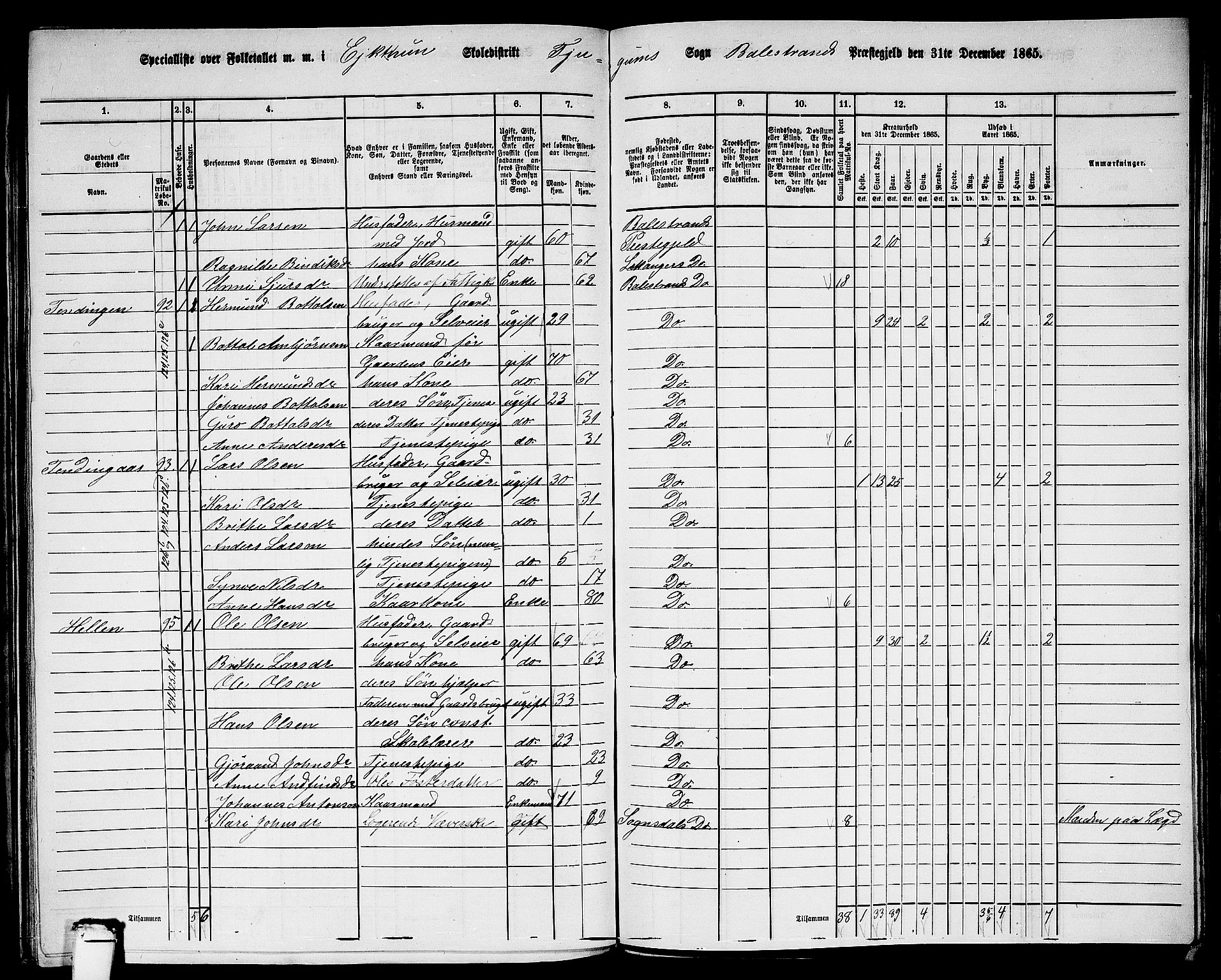 RA, 1865 census for Balestrand, 1865, p. 50