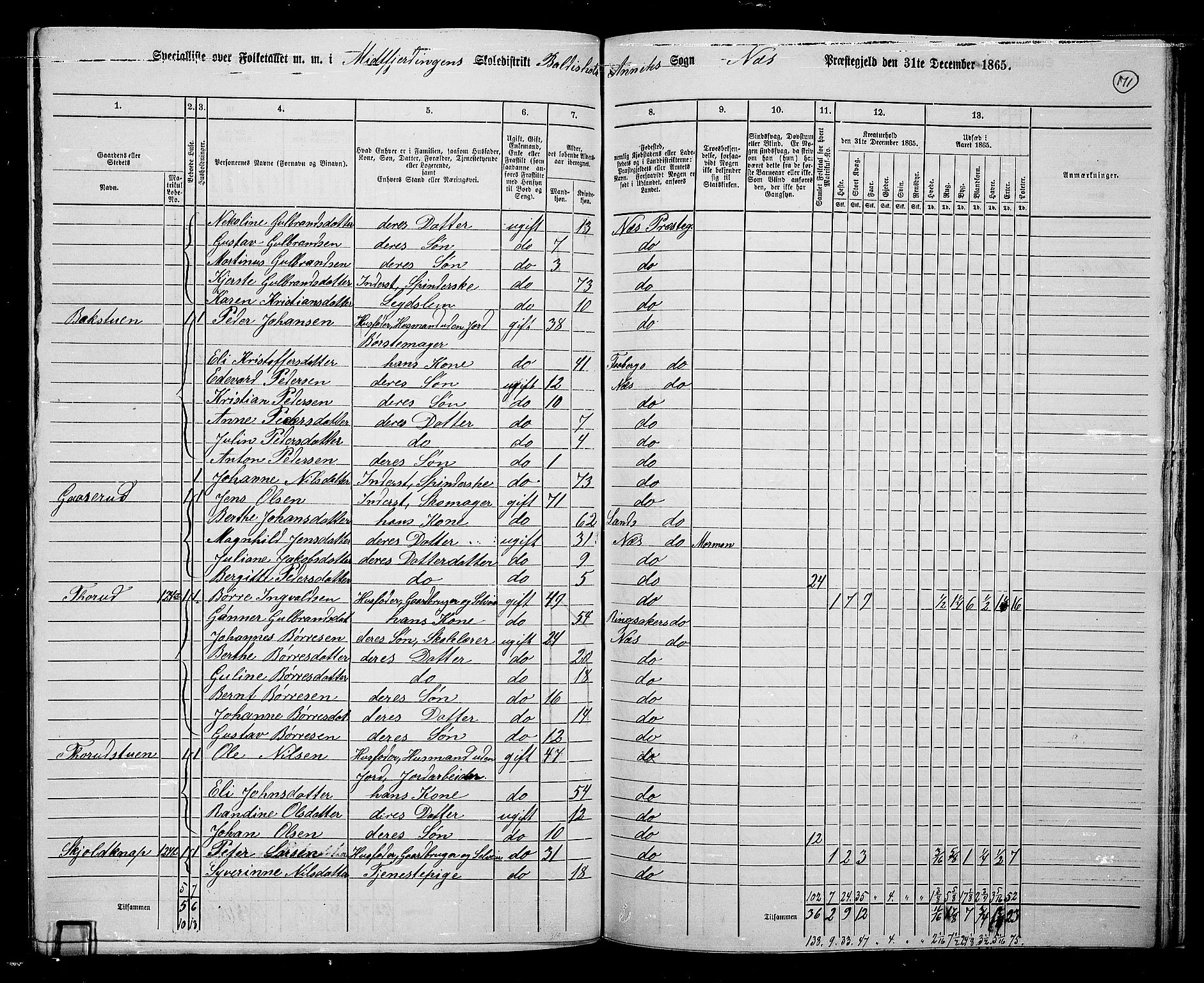 RA, 1865 census for Nes, 1865, p. 147