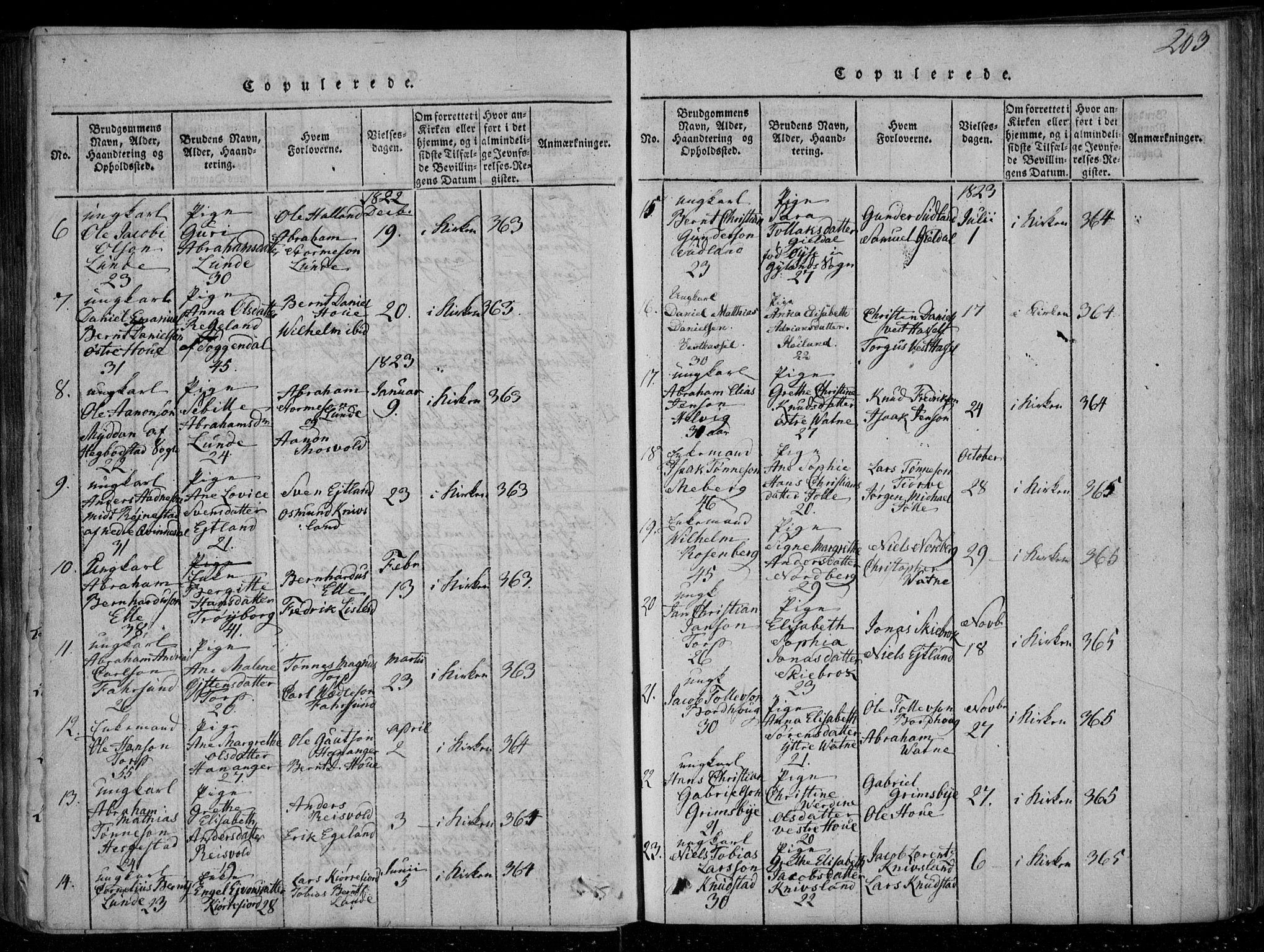 Lista sokneprestkontor, AV/SAK-1111-0027/F/Fa/L0007: Parish register (official) no. A 7, 1816-1823, p. 203