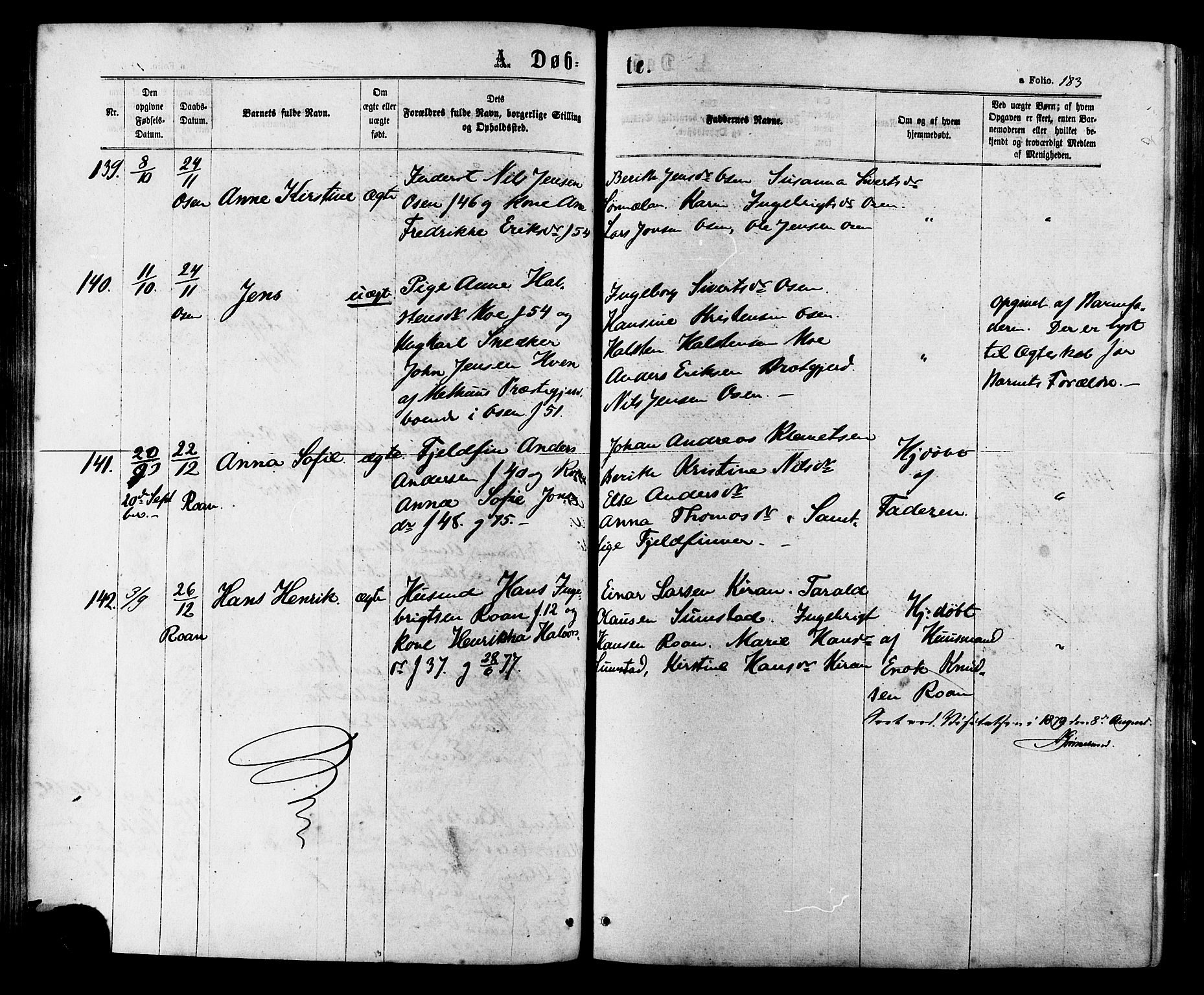 Ministerialprotokoller, klokkerbøker og fødselsregistre - Sør-Trøndelag, AV/SAT-A-1456/657/L0706: Parish register (official) no. 657A07, 1867-1878, p. 183