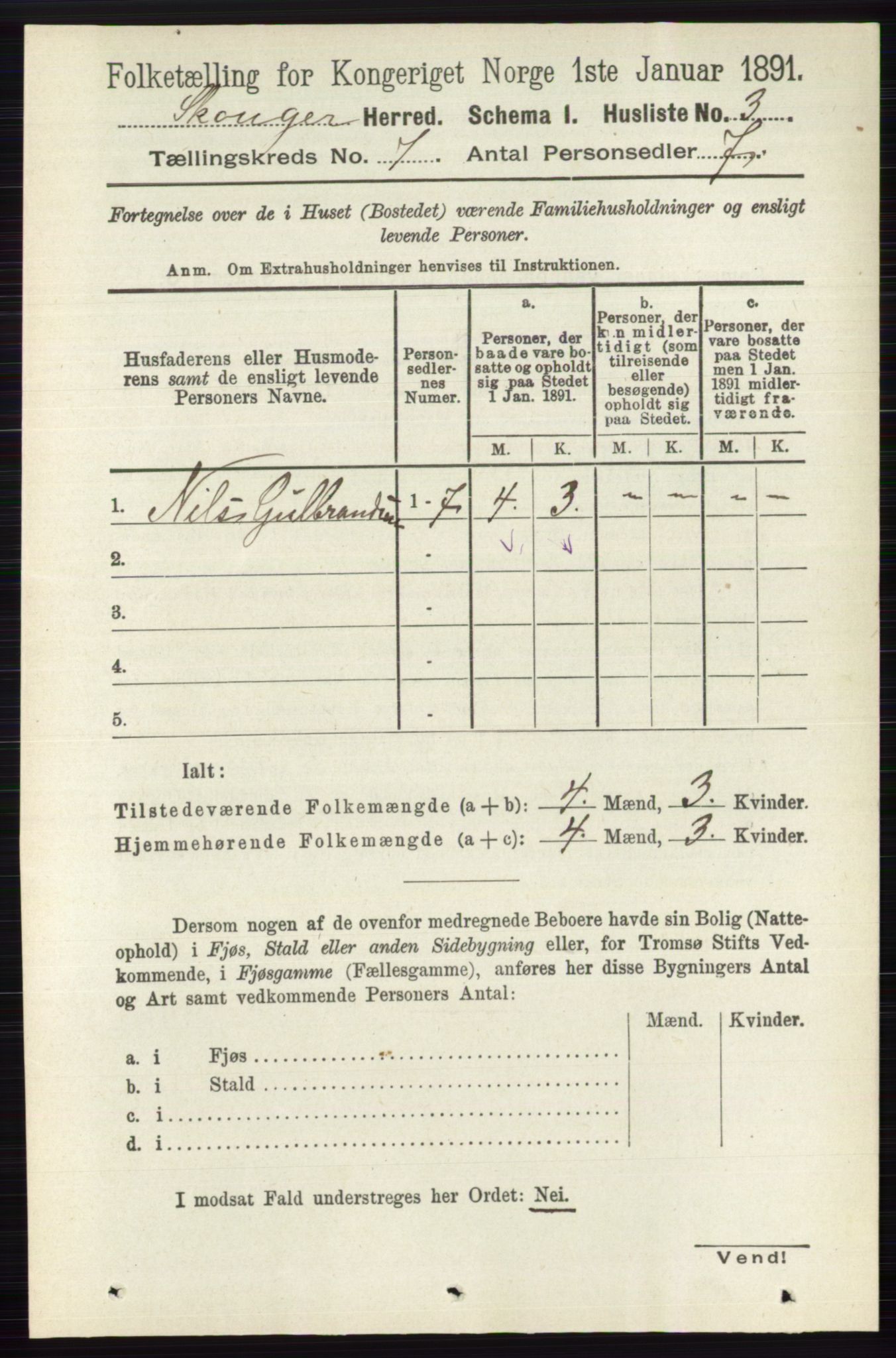 RA, 1891 census for 0712 Skoger, 1891, p. 3743