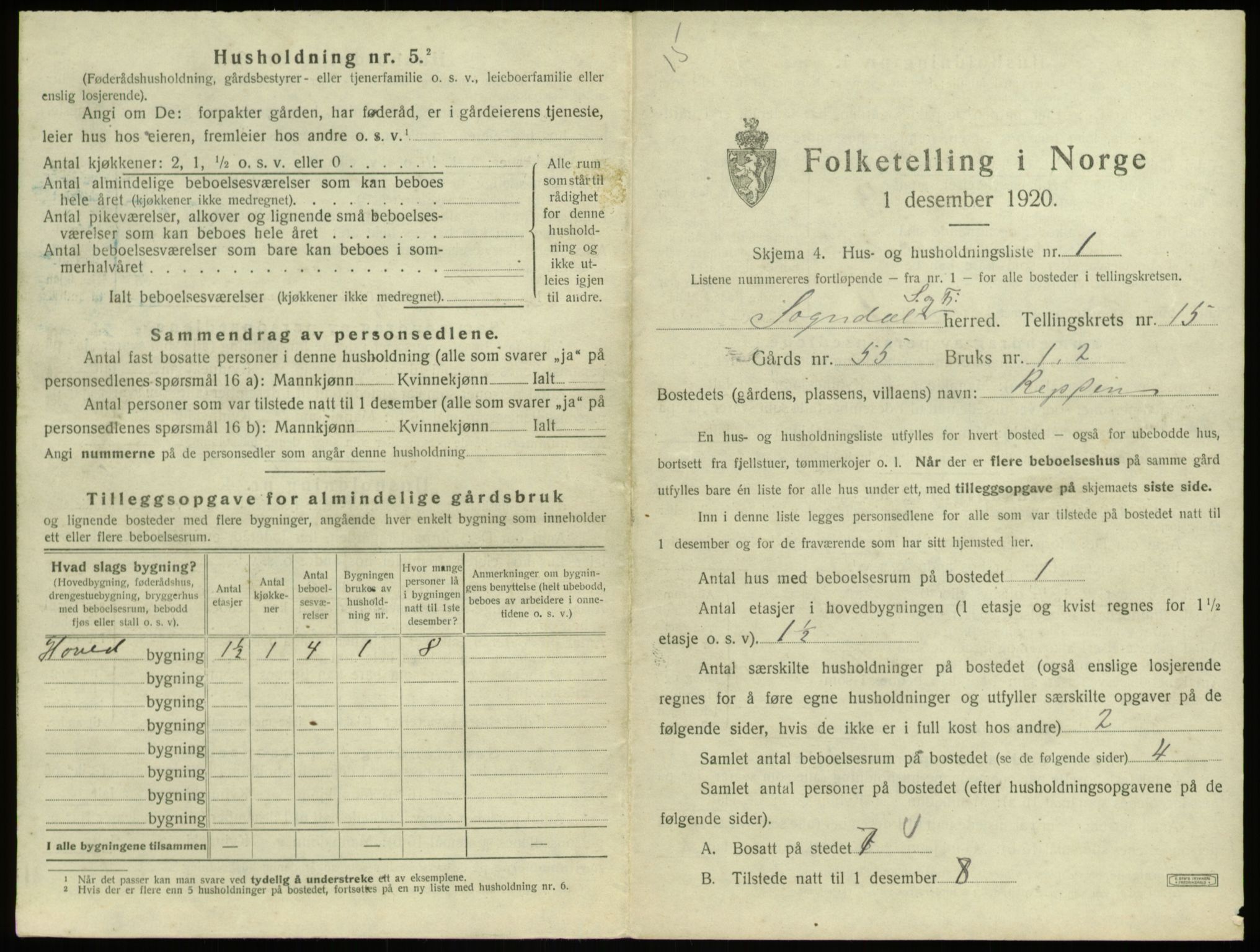 SAB, 1920 census for Sogndal, 1920, p. 813