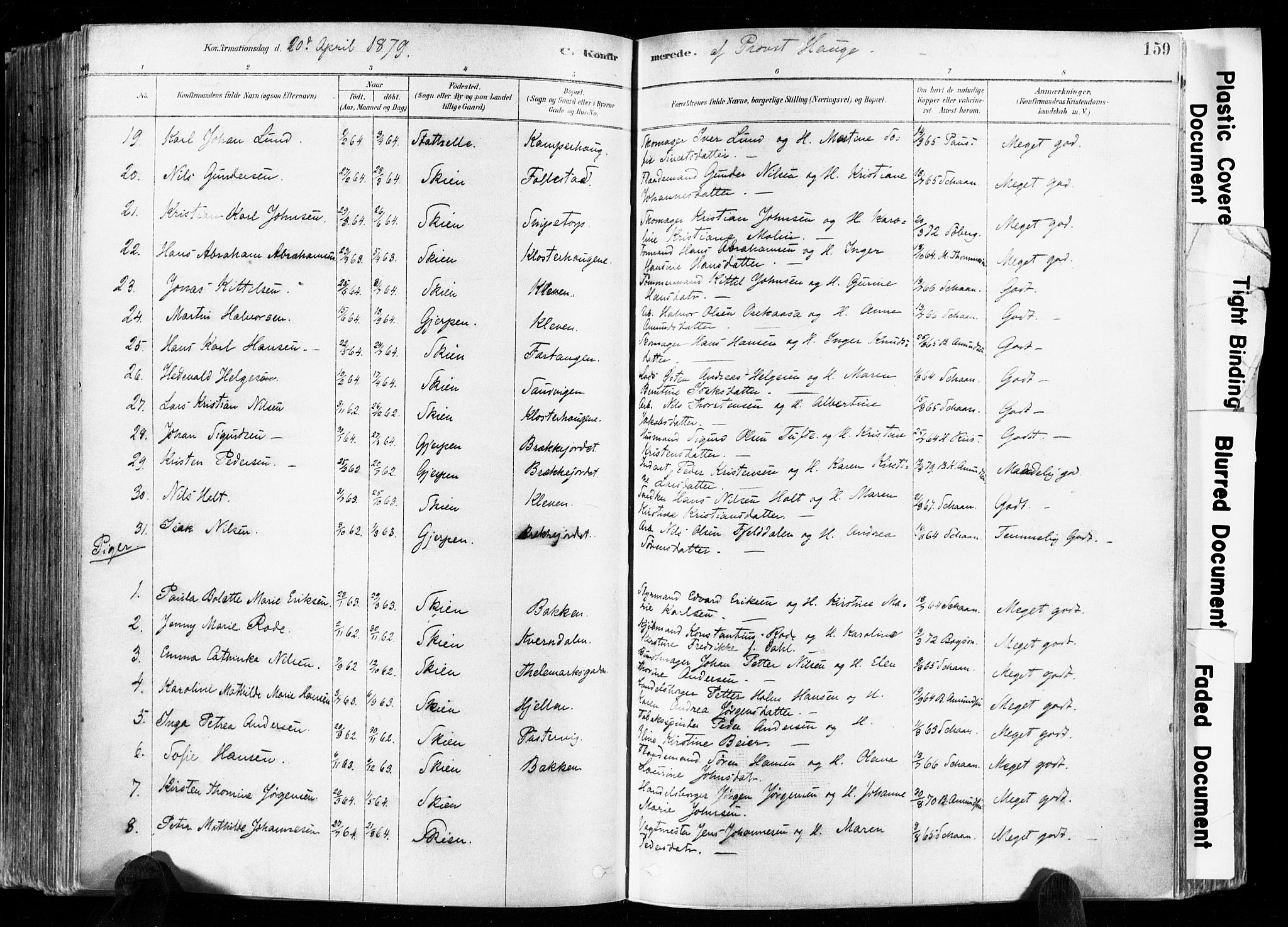 Skien kirkebøker, SAKO/A-302/F/Fa/L0009: Parish register (official) no. 9, 1878-1890, p. 159