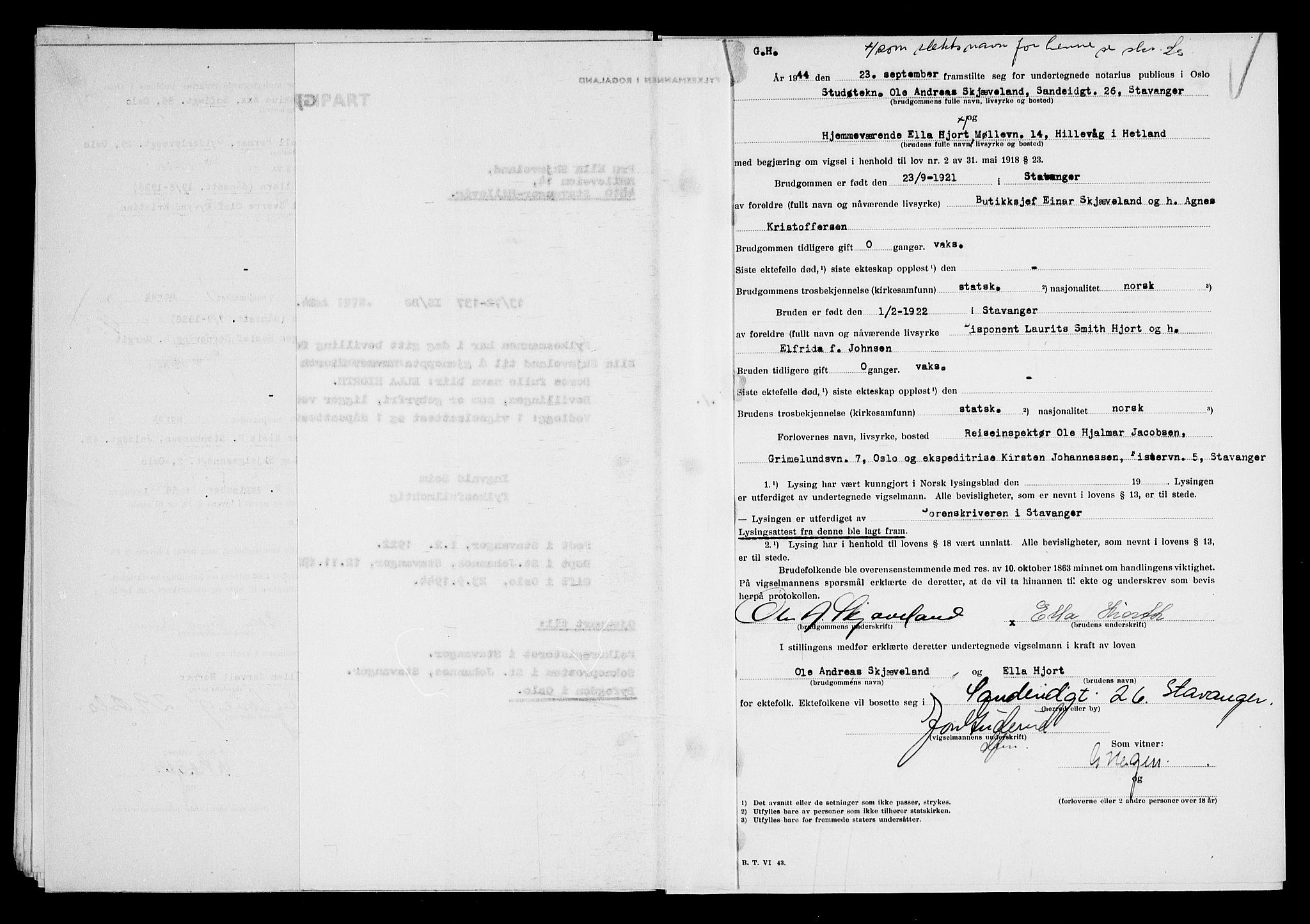 Oslo byfogd avd. I, AV/SAO-A-10220/L/Lb/Lbb/L0051: Notarialprotokoll, rekke II: Vigsler, 1944