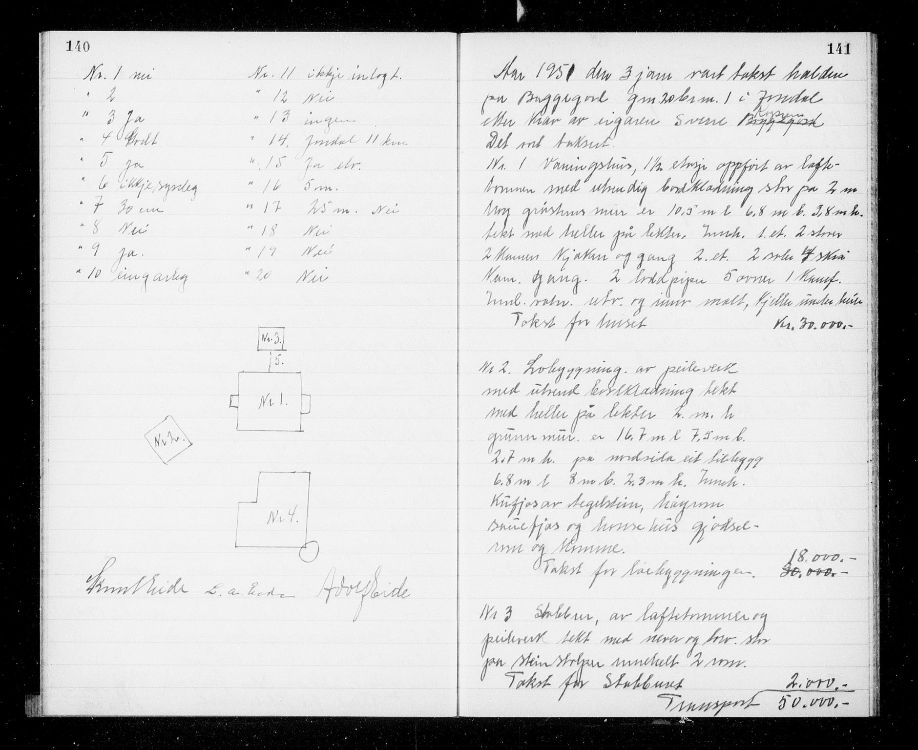 Lensmannen i Jondal, AV/SAB-A-33101/0012/L0003: Branntakstprotokoll, 1948-1951, p. 140-141