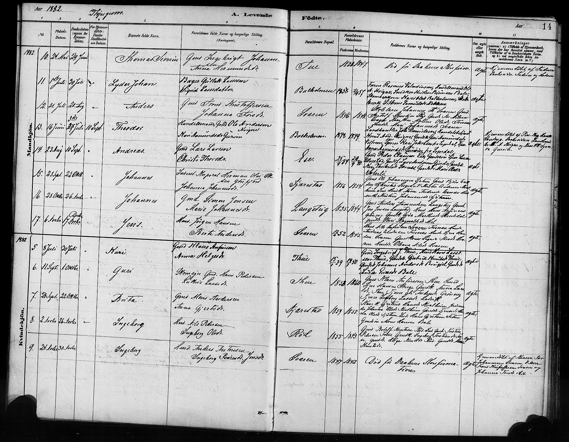 Balestrand sokneprestembete, AV/SAB-A-79601/H/Haa/Haaa/L0004: Parish register (official) no. A 4 / 1, 1879-1888, p. 14