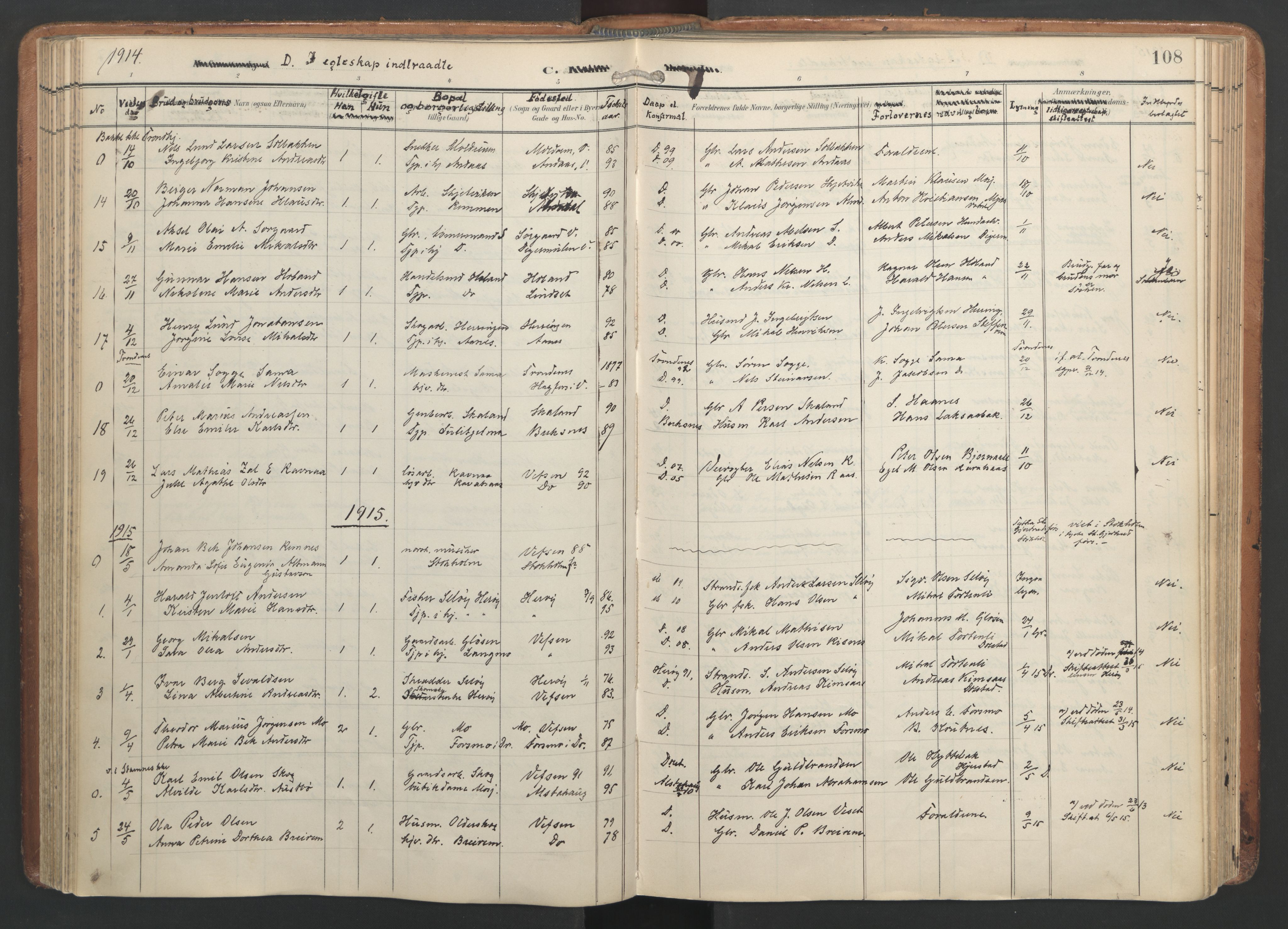 Ministerialprotokoller, klokkerbøker og fødselsregistre - Nordland, AV/SAT-A-1459/820/L0298: Parish register (official) no. 820A19, 1897-1915, p. 108