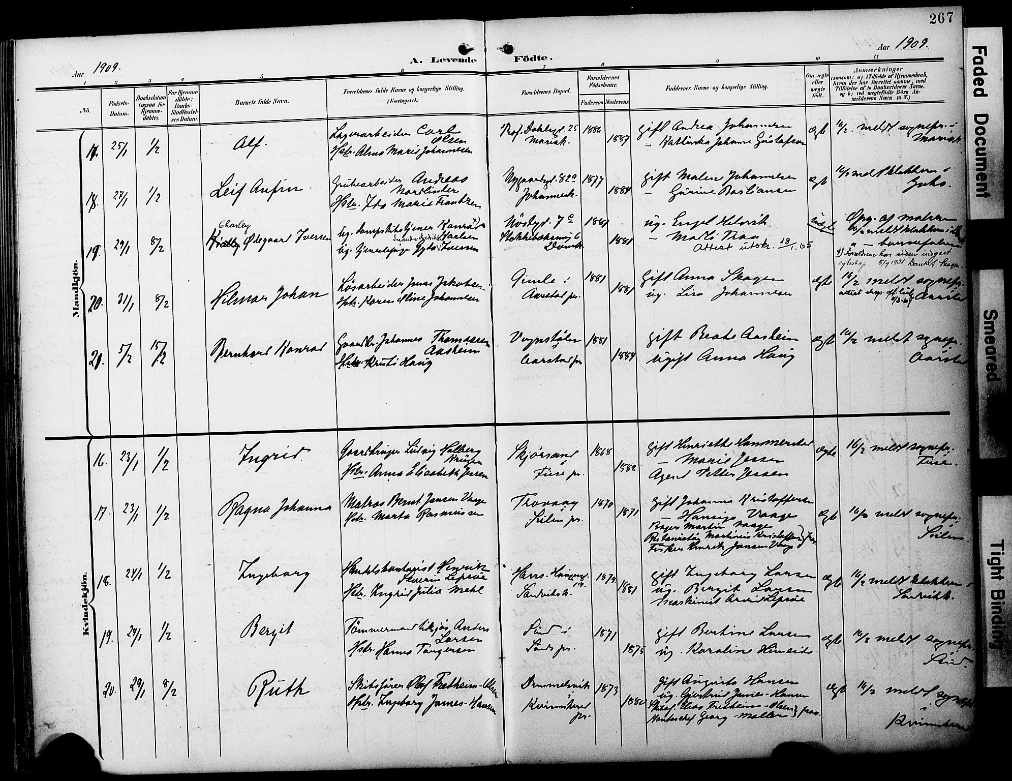Fødselsstiftelsens sokneprestembete*, SAB/-: Parish register (official) no. A 3, 1901-1910, p. 267