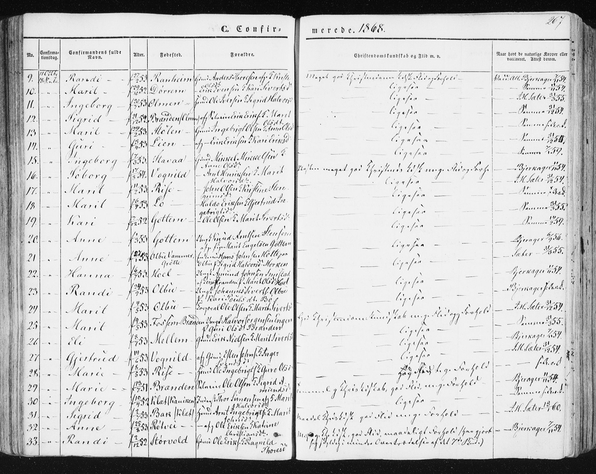 Ministerialprotokoller, klokkerbøker og fødselsregistre - Sør-Trøndelag, SAT/A-1456/678/L0899: Parish register (official) no. 678A08, 1848-1872, p. 267