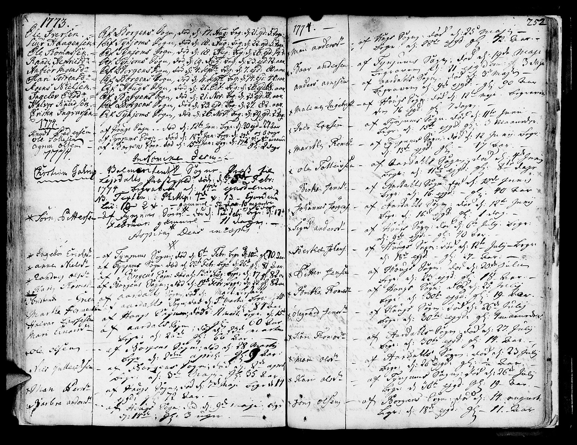 Lærdal sokneprestembete, SAB/A-81201: Parish register (official) no. A 2, 1752-1782, p. 252