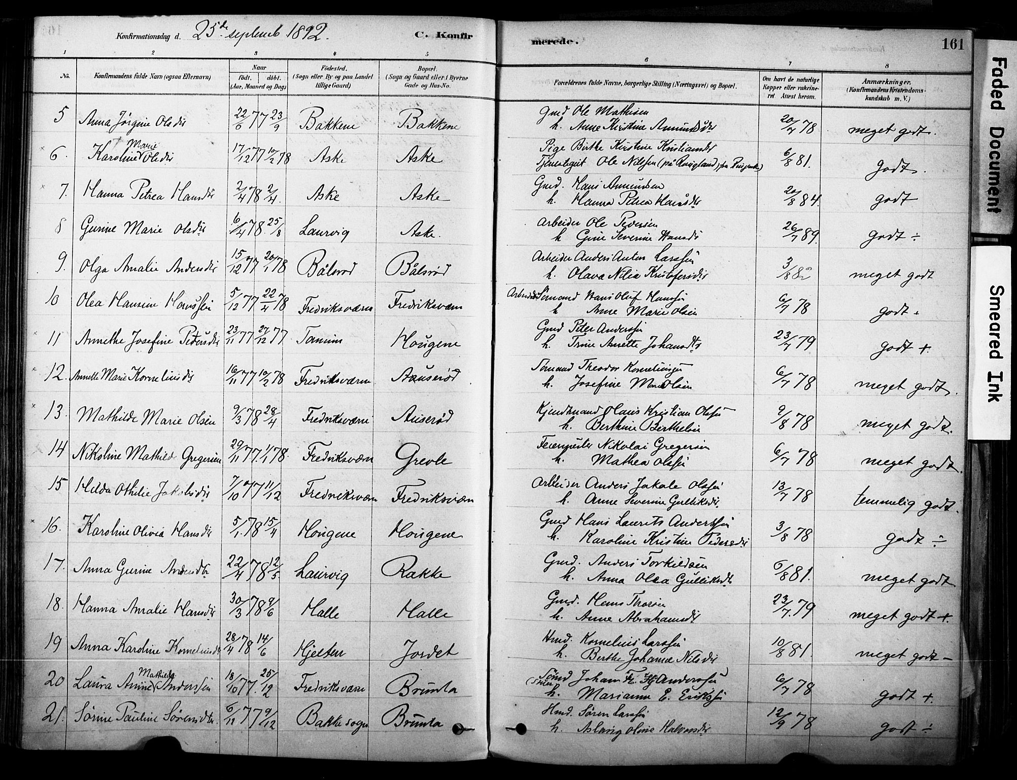 Brunlanes kirkebøker, SAKO/A-342/F/Fc/L0001: Parish register (official) no. III 1, 1878-1899, p. 161