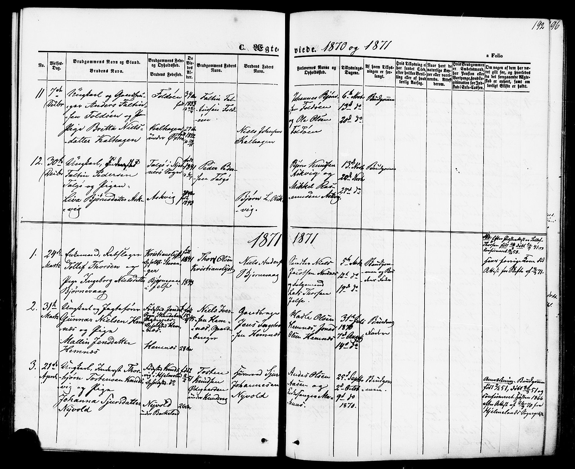 Jelsa sokneprestkontor, SAST/A-101842/01/IV: Parish register (official) no. A 8, 1867-1883, p. 192