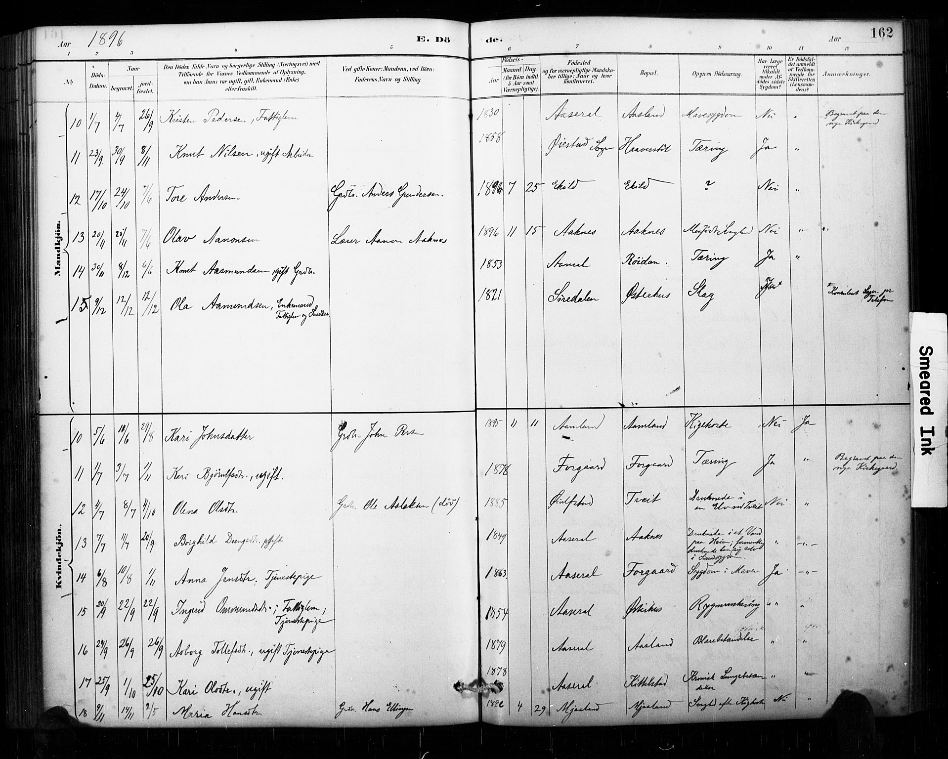 Åseral sokneprestkontor, AV/SAK-1111-0051/F/Fa/L0003: Parish register (official) no. A 3, 1884-1901, p. 162